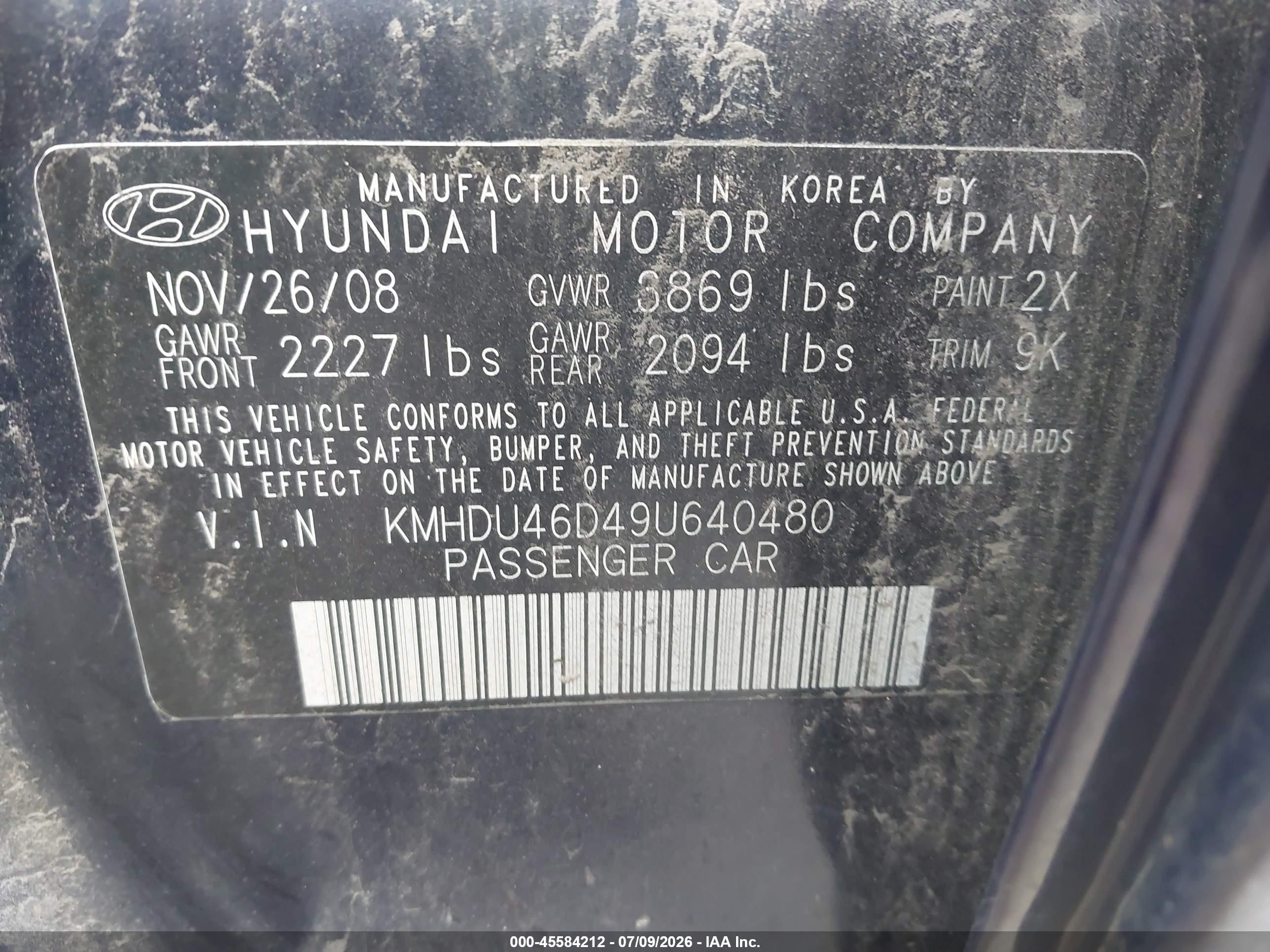 2009 Hyundai Elantra Gls Blue vin: KMHDU46D49U640480