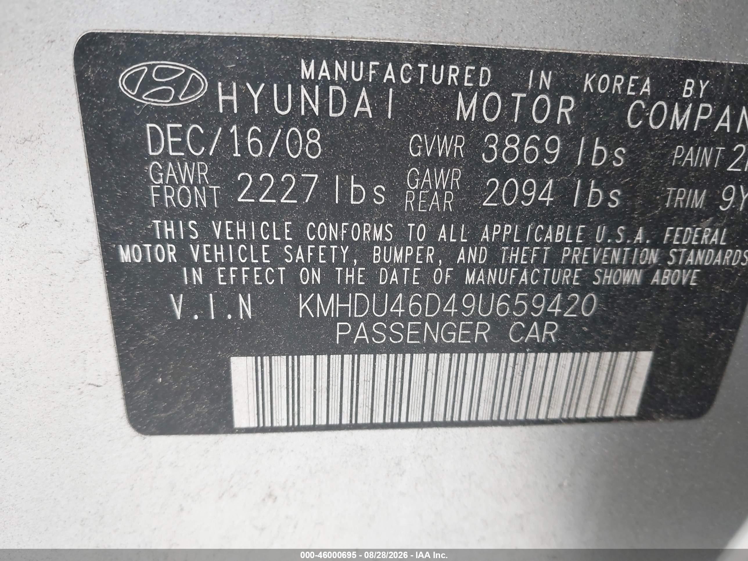 2009 Hyundai Elantra Se Silver vin: KMHDU46D49U659420