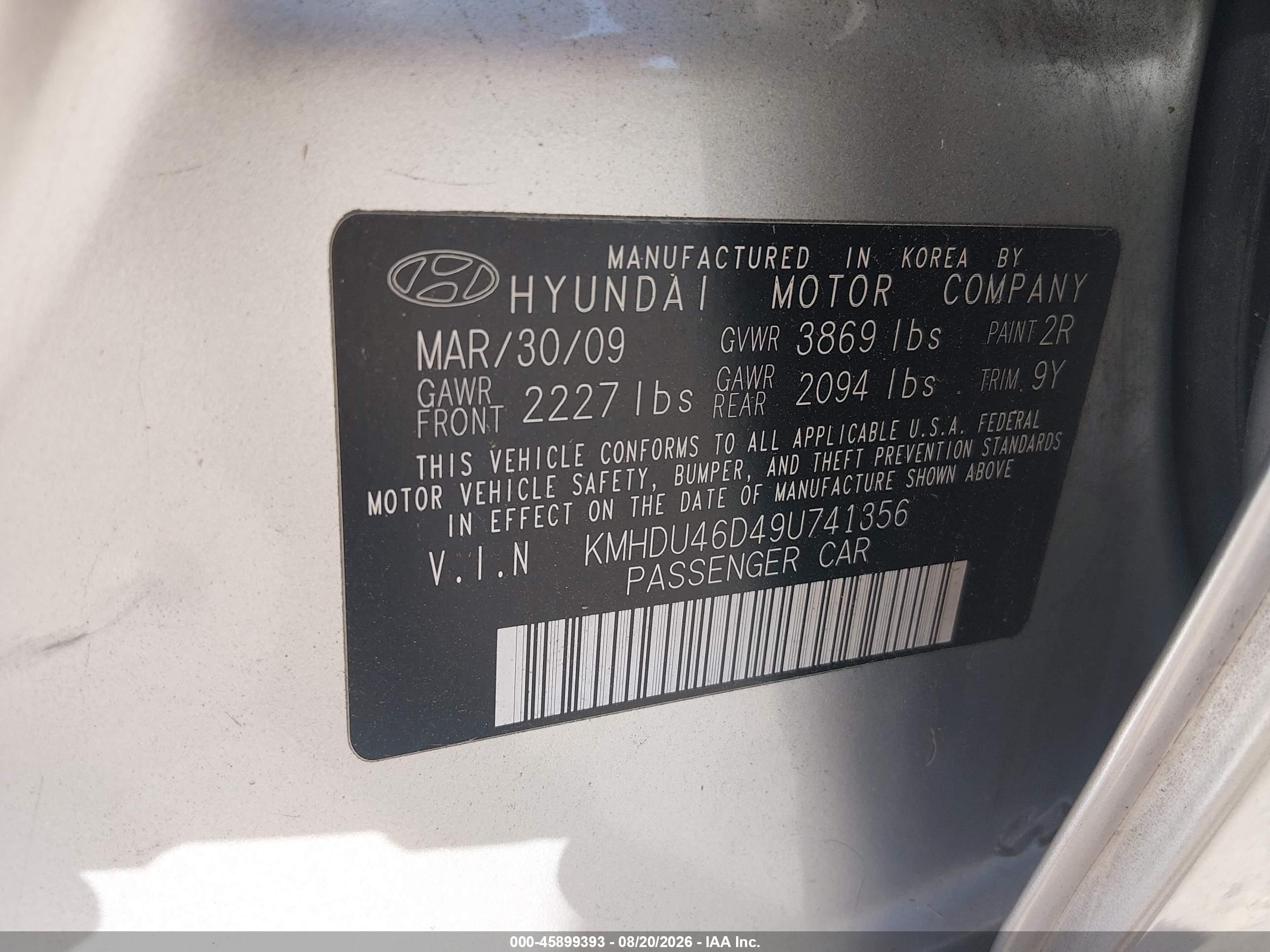 2009 Hyundai Elantra Gls Silver vin: KMHDU46D49U741356