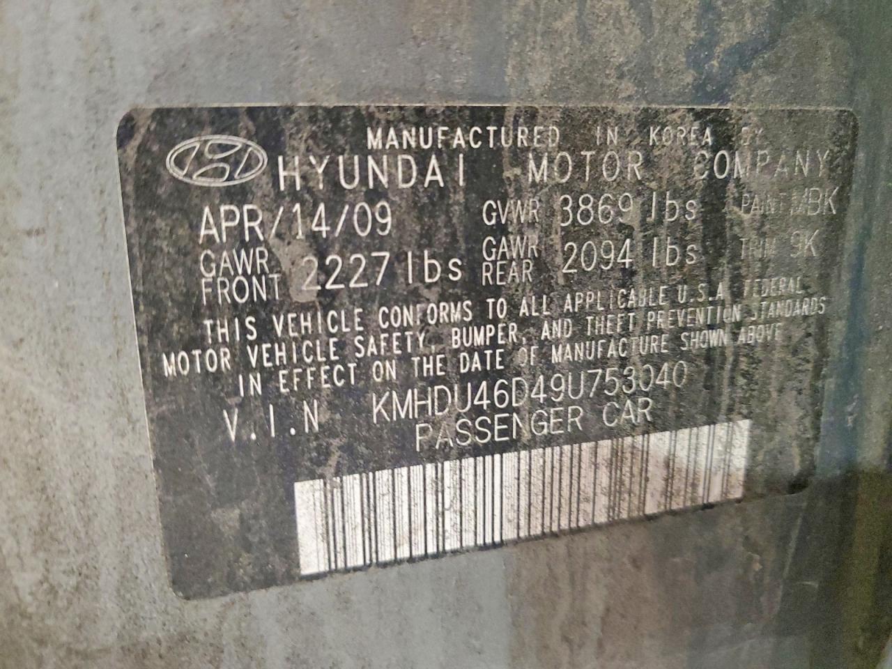 2009 Hyundai Elantra Gls Gray vin: KMHDU46D49U753040
