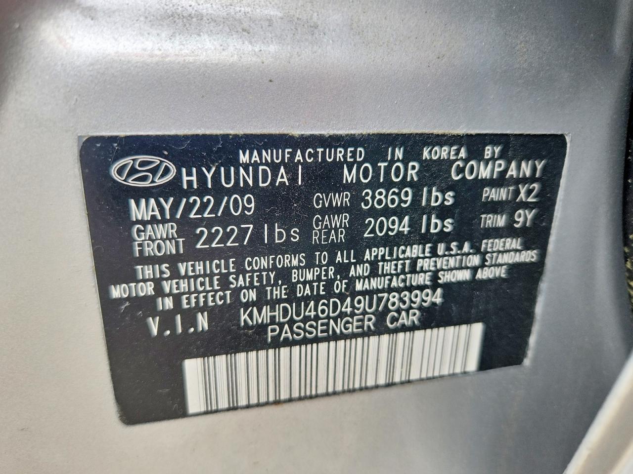 2009 Hyundai Elantra Gls Silver vin: KMHDU46D49U783994