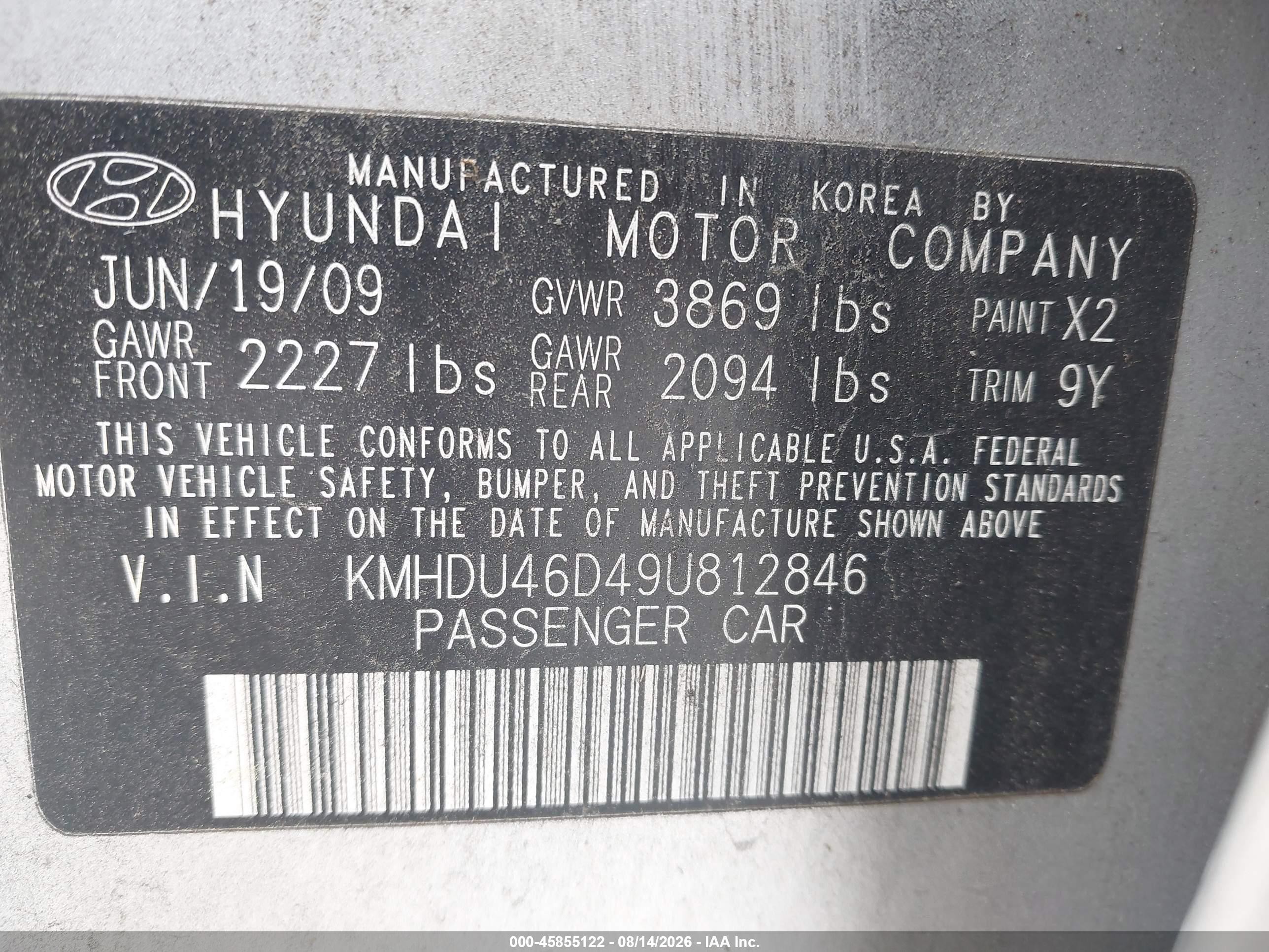 2009 Hyundai Elantra Gls Silver vin: KMHDU46D49U812846