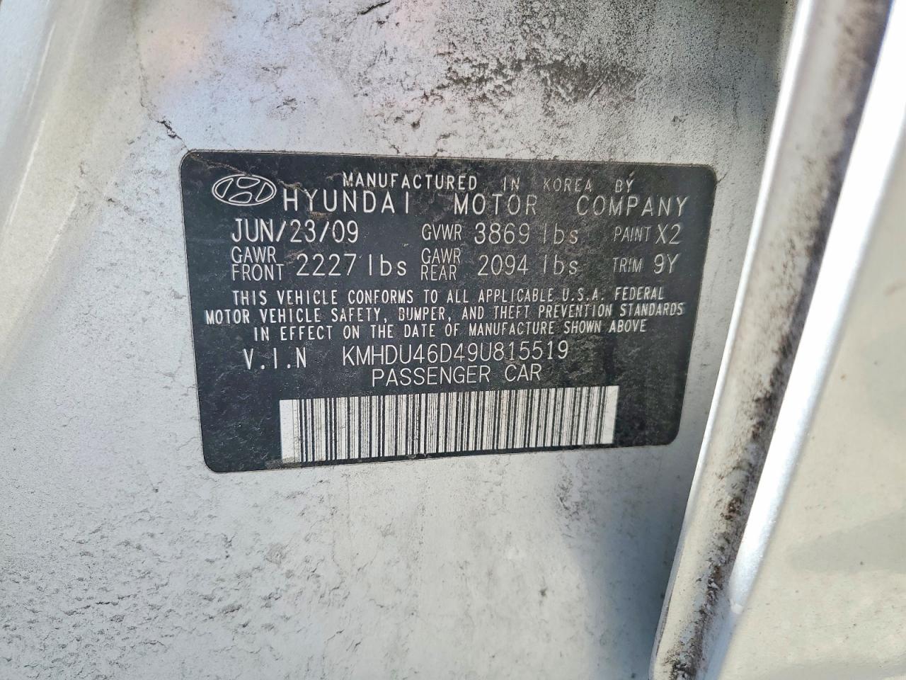 2009 Hyundai Elantra Gls Silver vin: KMHDU46D49U815519