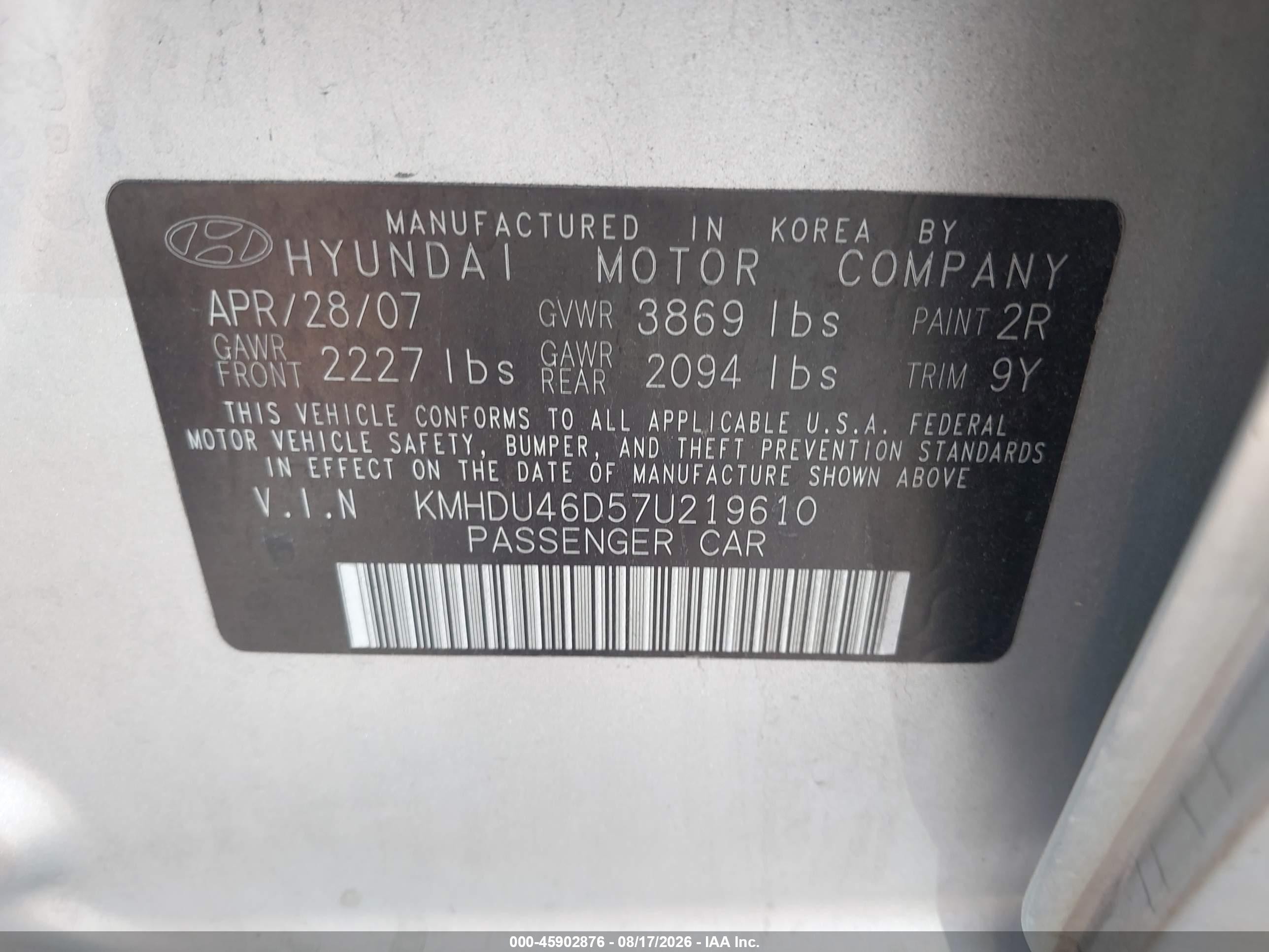 2007 Hyundai Elantra Gls/ltd/se Silver vin: KMHDU46D57U219610