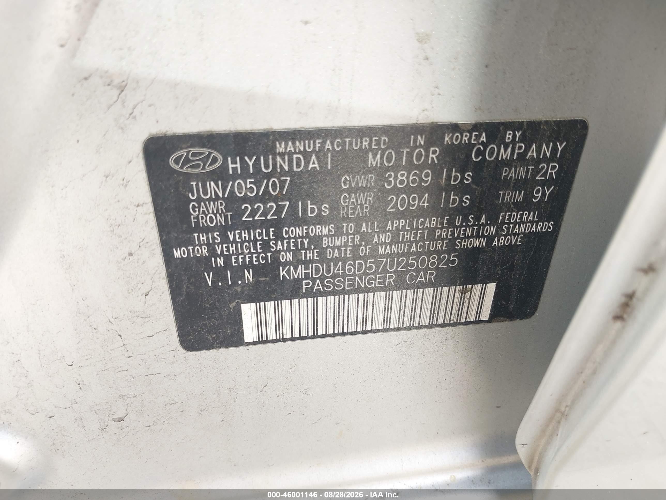 2007 Hyundai Elantra Gls/limited/se Silver vin: KMHDU46D57U250825