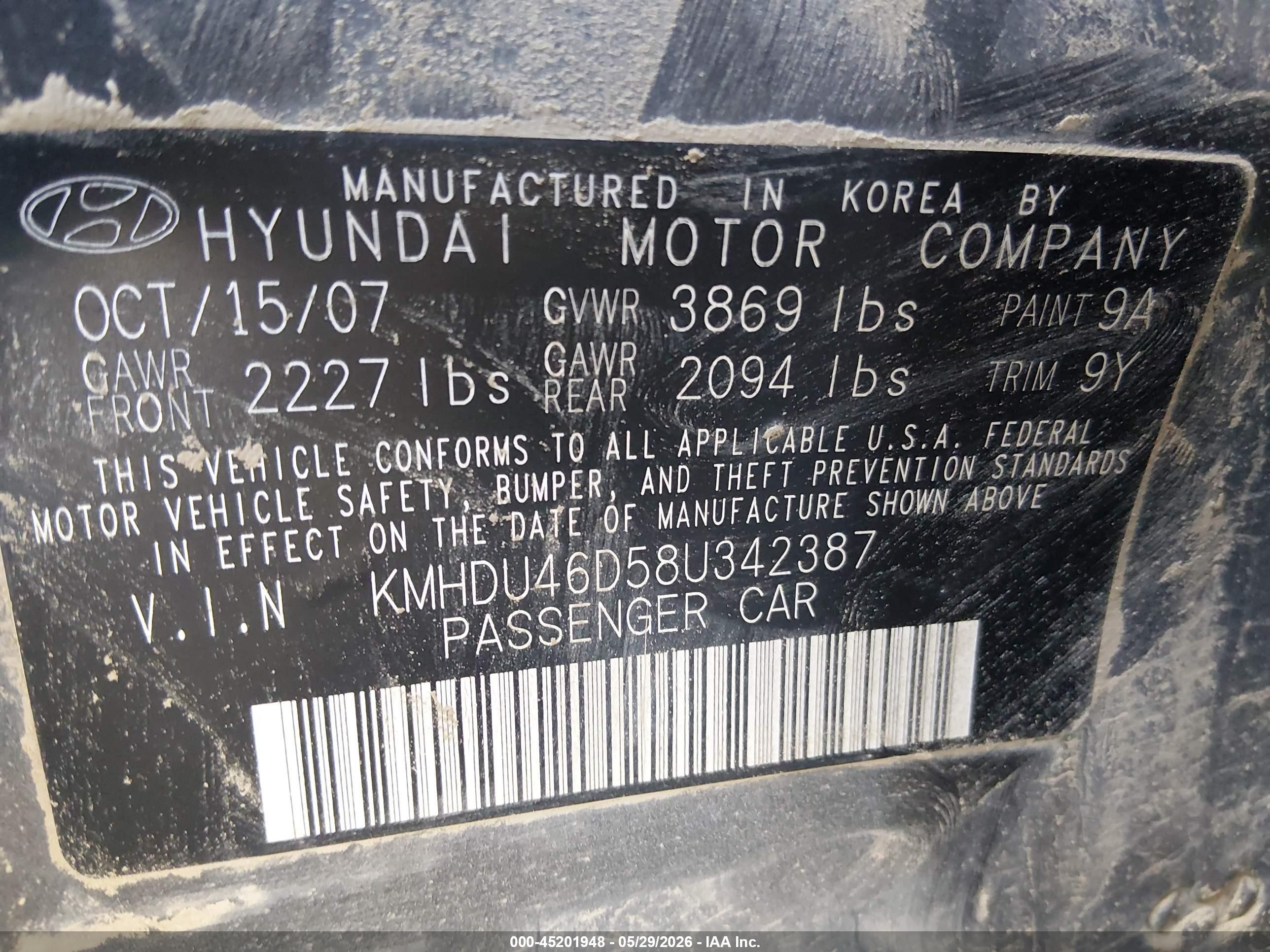 2008 Hyundai Elantra Gls/se Gray vin: KMHDU46D58U342387