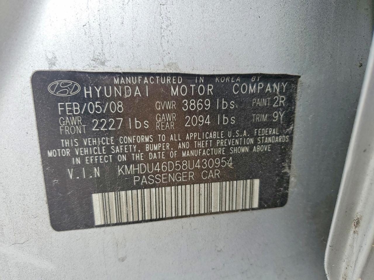 2008 Hyundai Elantra Gls Серебряный vin: KMHDU46D58U430954