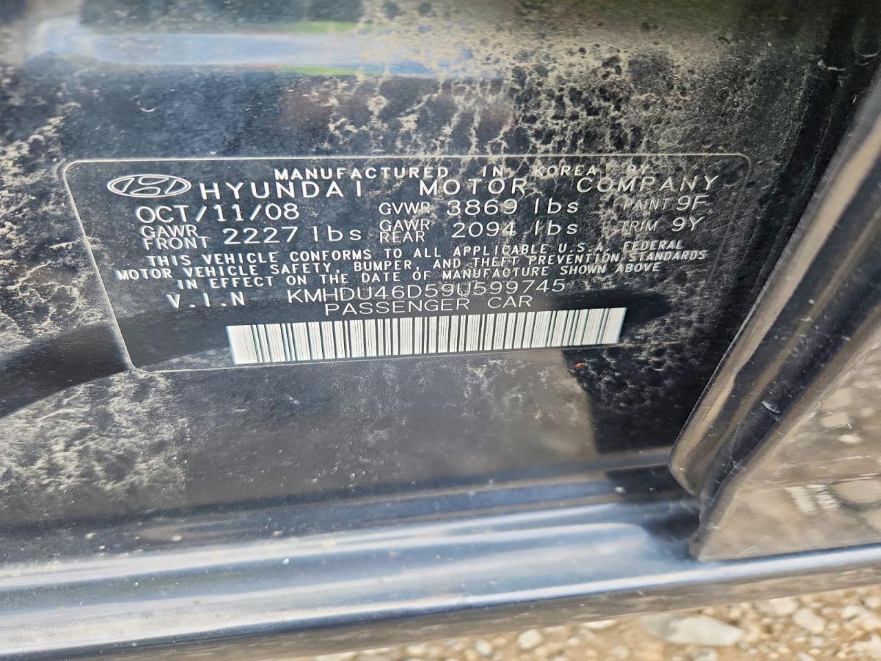 2009 Hyundai Elantra Gls Черный vin: KMHDU46D59U599745