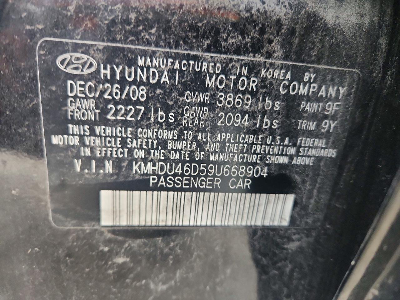 2009 Hyundai Elantra Gls Черный vin: KMHDU46D59U668904