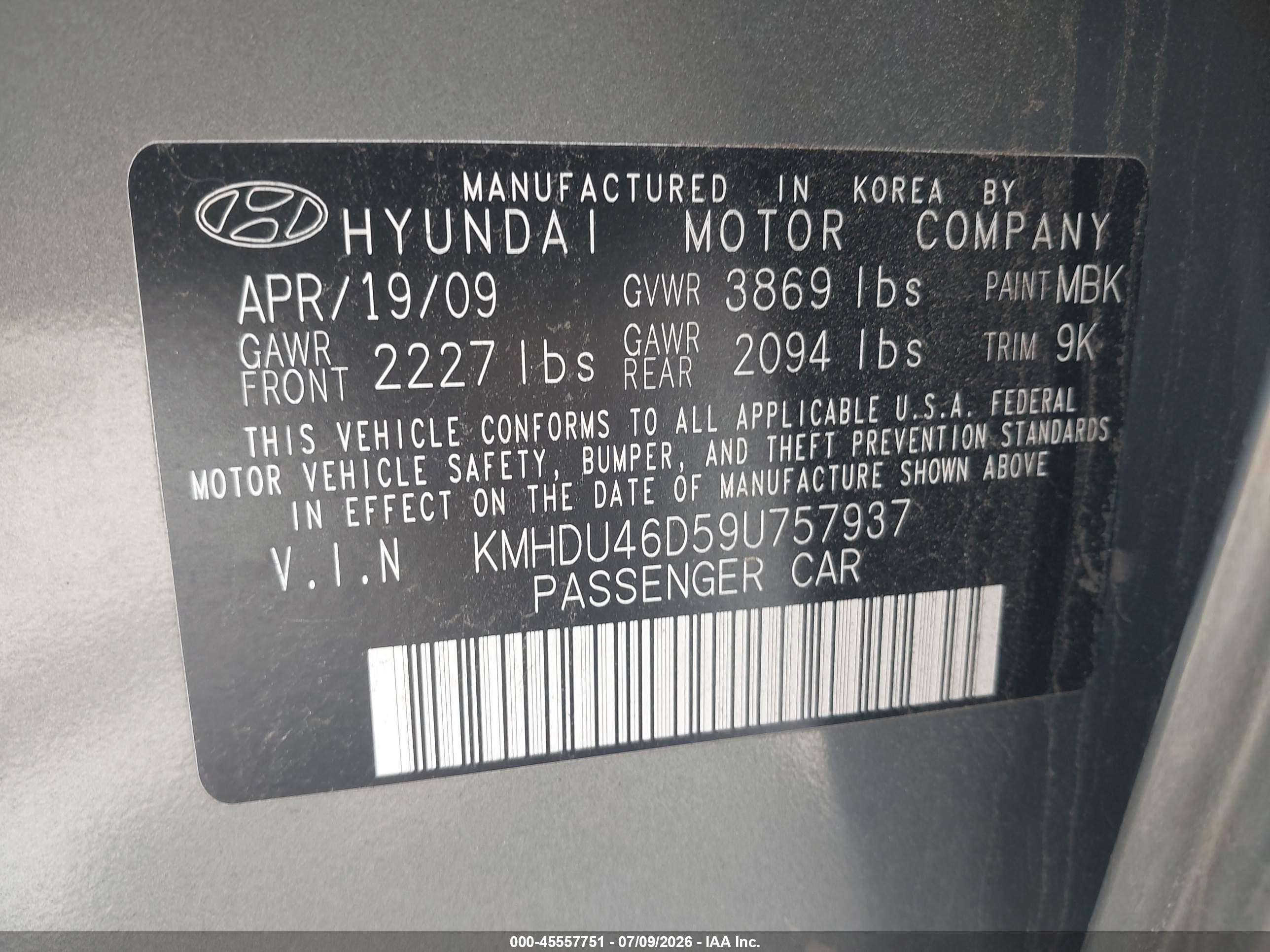 2009 Hyundai Elantra Gls Green vin: KMHDU46D59U757937
