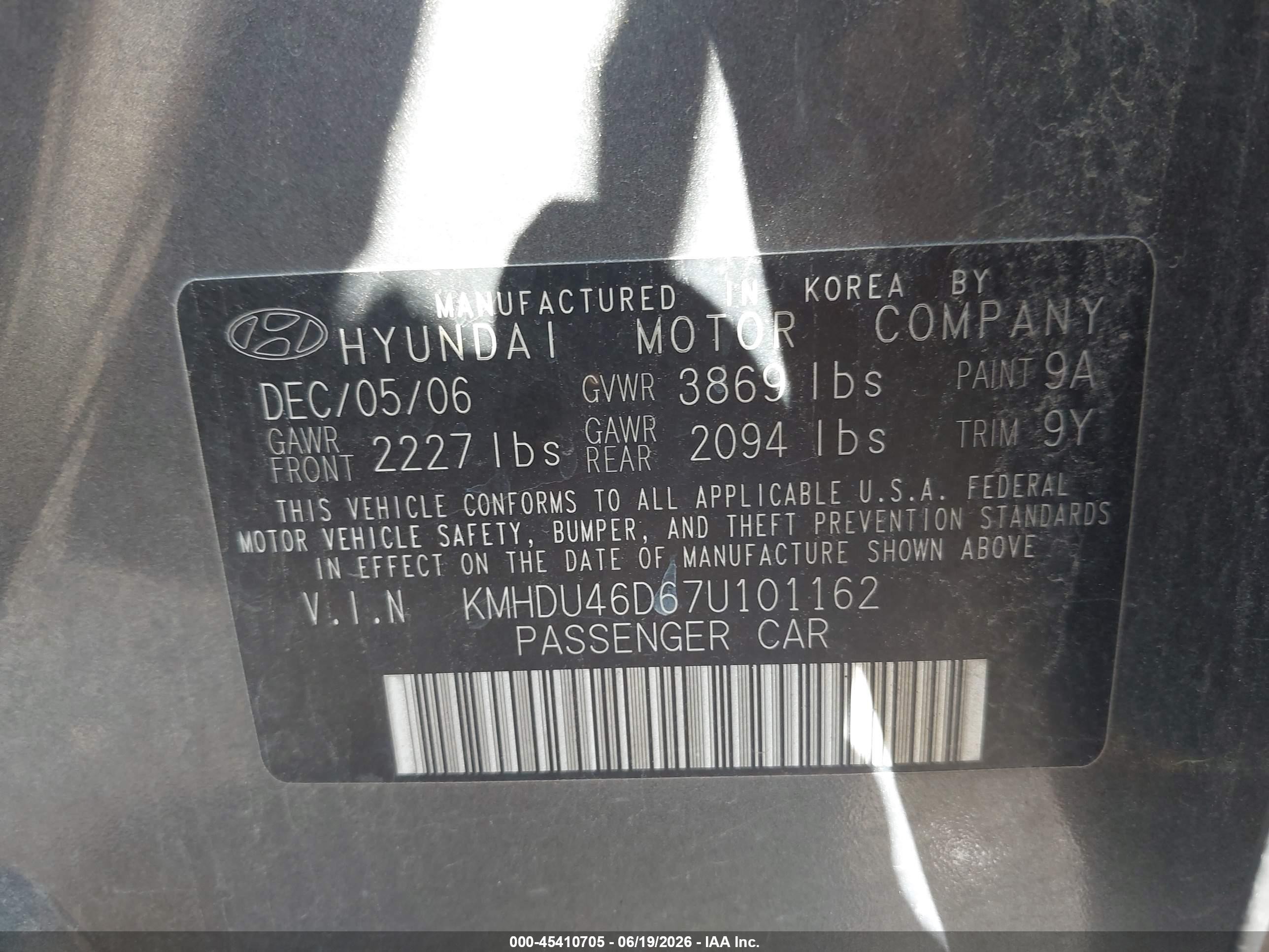 2007 Hyundai Elantra Gls/limited/se Gray vin: KMHDU46D67U101162