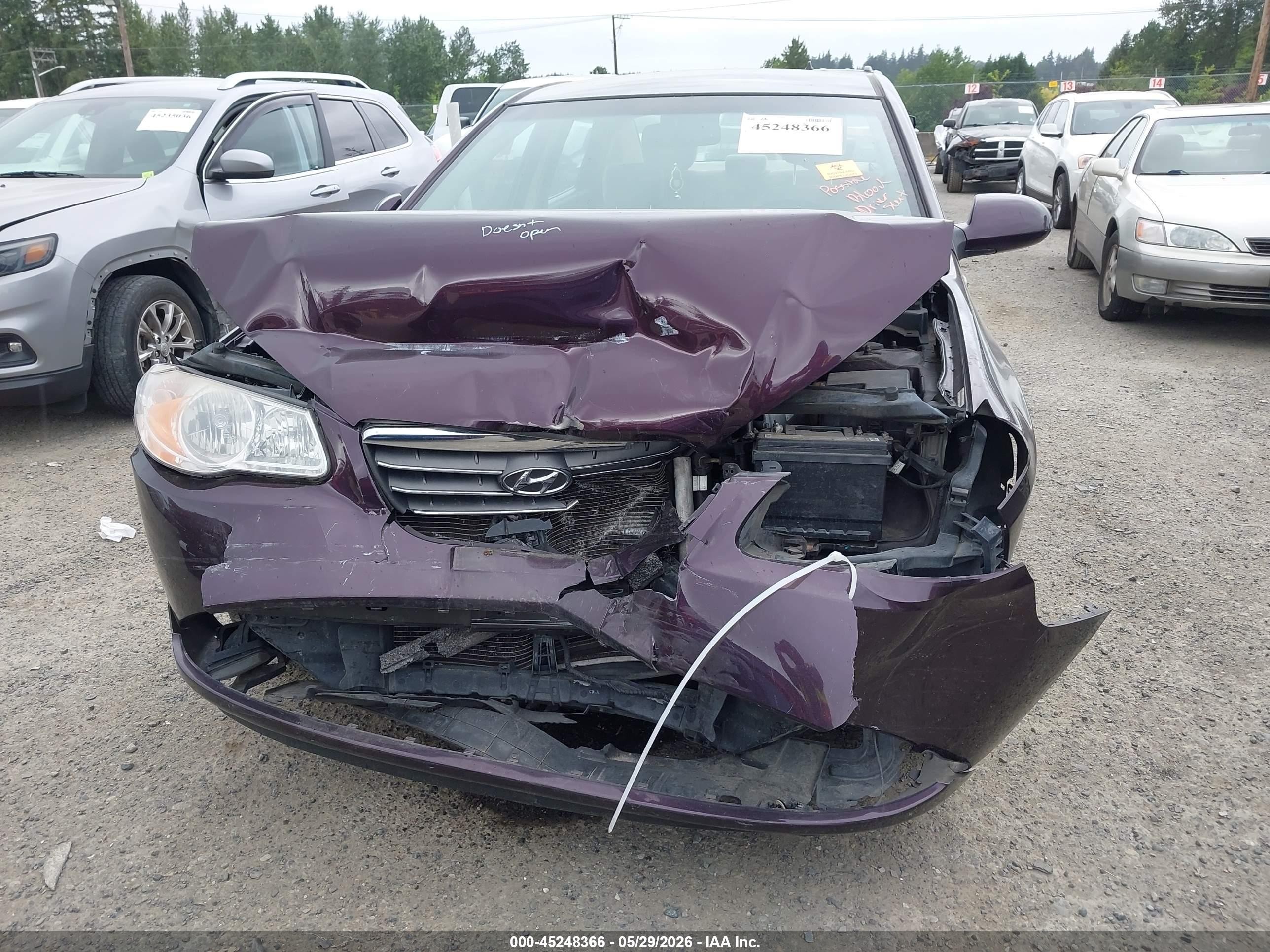 2007 Hyundai Elantra Gls/limited/se Purple vin: KMHDU46D67U214738