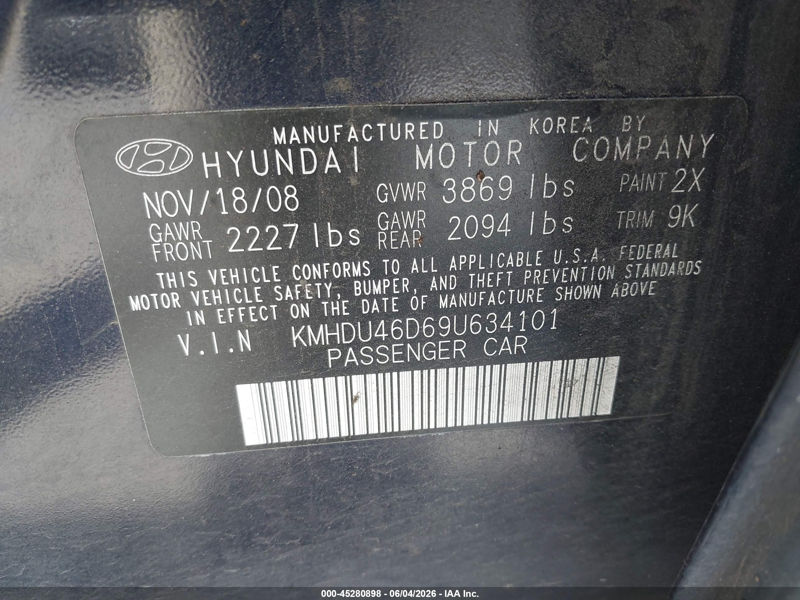 2009 Hyundai Elantra Gls Blue vin: KMHDU46D69U634101