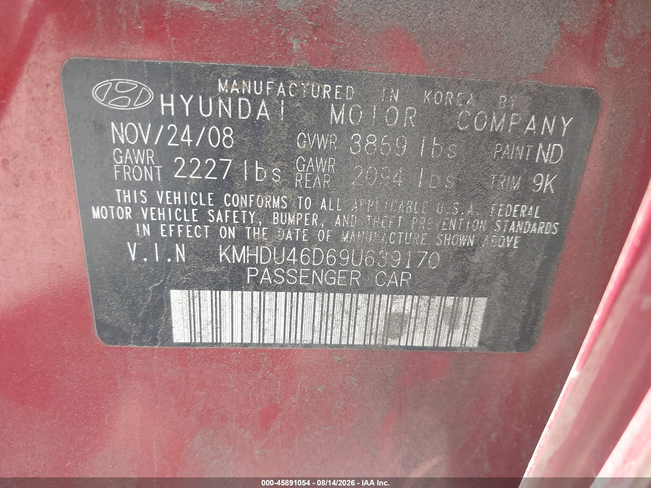 2009 Hyundai Elantra Gls Красный vin: KMHDU46D69U639170