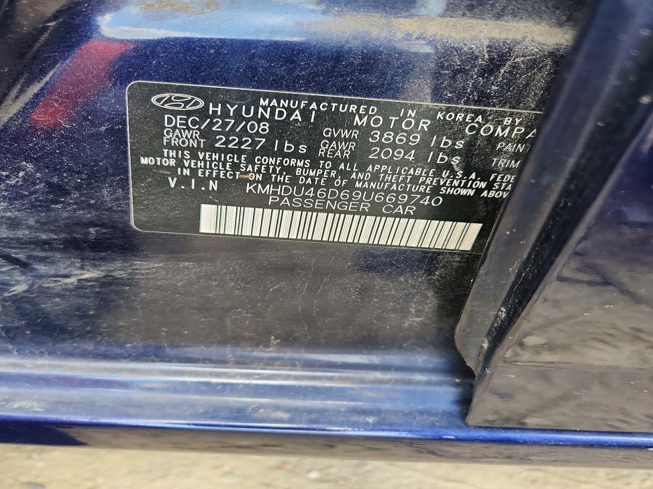 2009 Hyundai Elantra Gls Blue vin: KMHDU46D69U669740