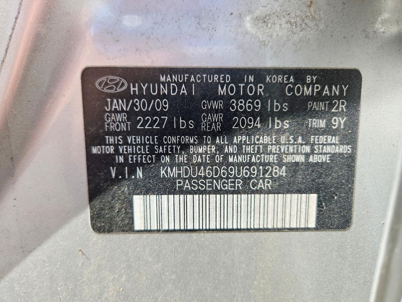 2009 Hyundai Elantra Gls Silver vin: KMHDU46D69U691284