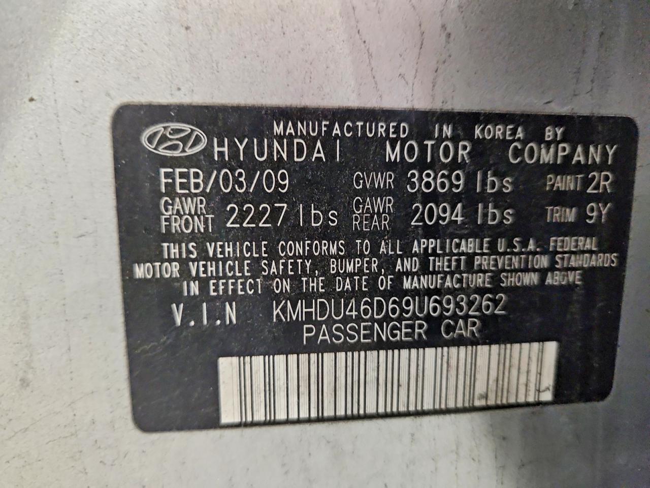 2009 Hyundai Elantra Gls Silver vin: KMHDU46D69U693262