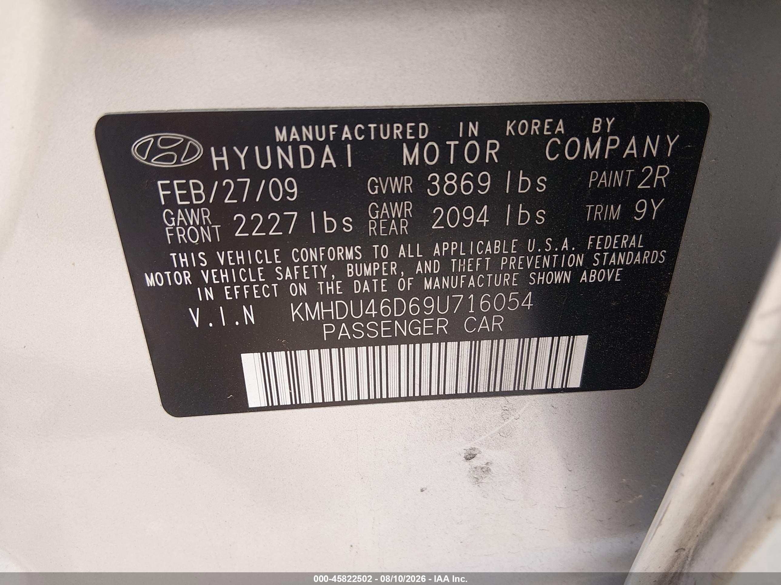 2009 Hyundai Elantra Gls Silver vin: KMHDU46D69U716054