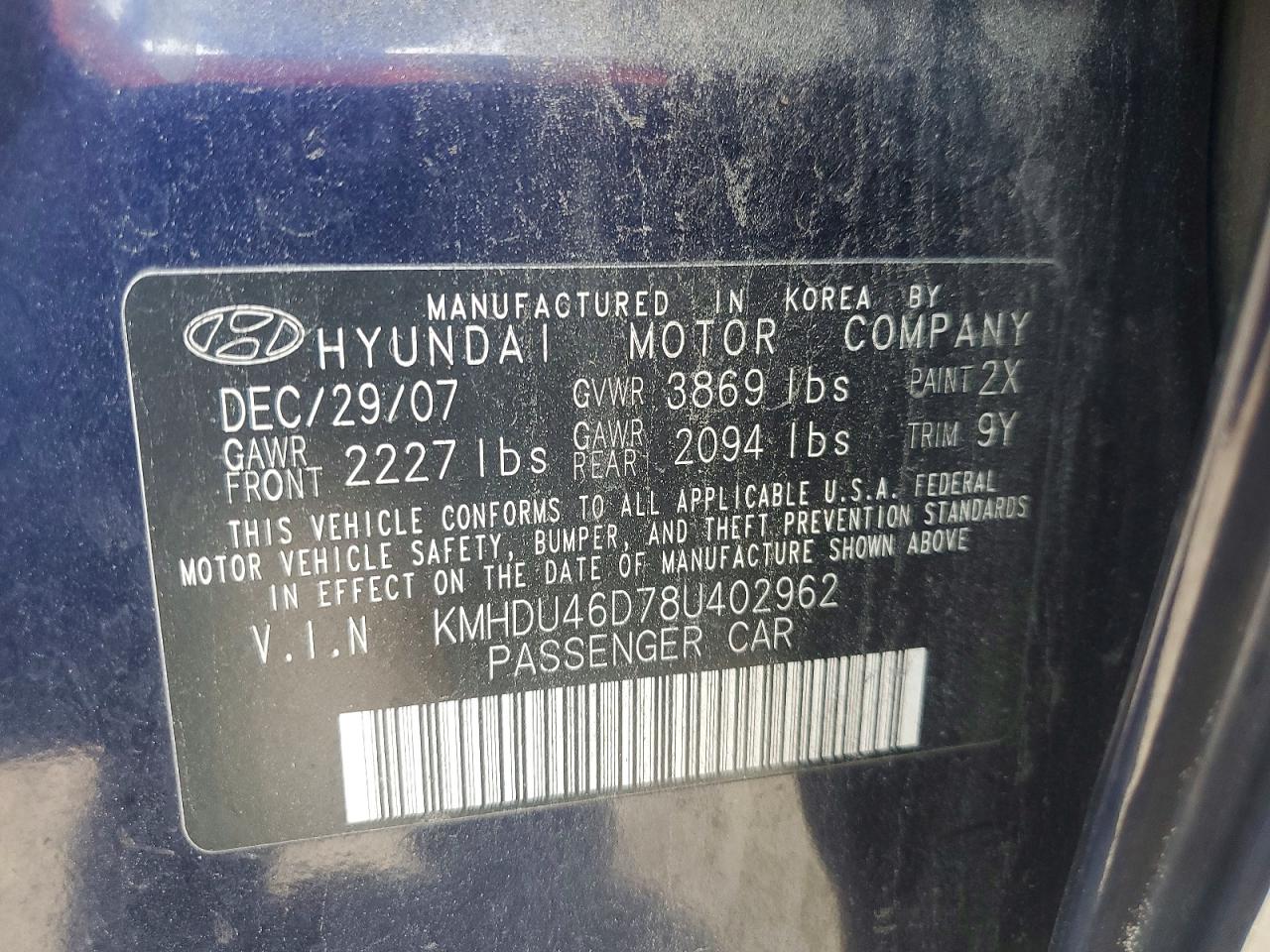 2008 Hyundai Elantra Gls Blue vin: KMHDU46D78U402962