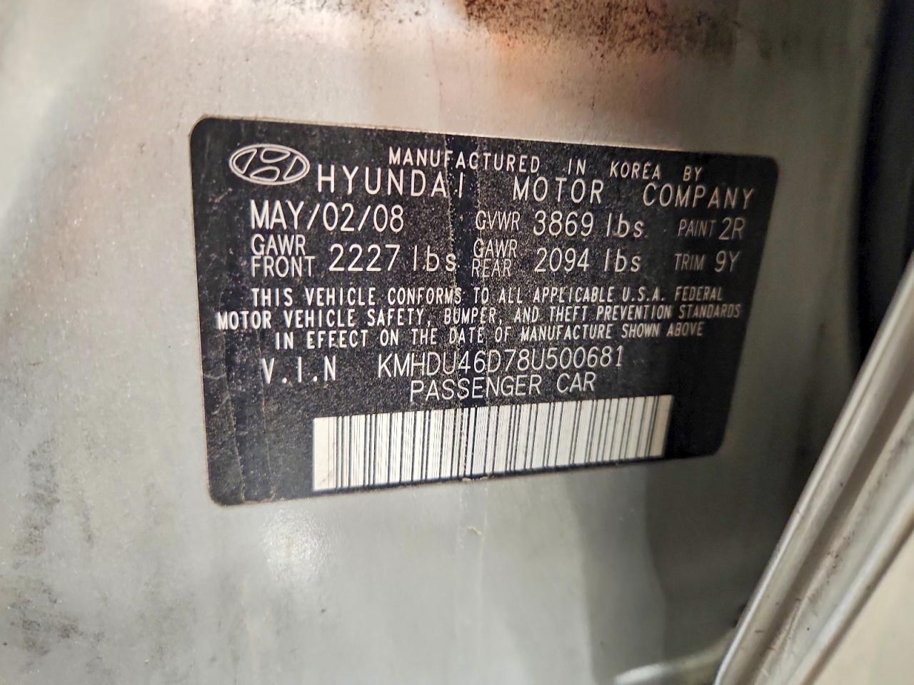 2008 Hyundai Elantra Gls Silver vin: KMHDU46D78U500681