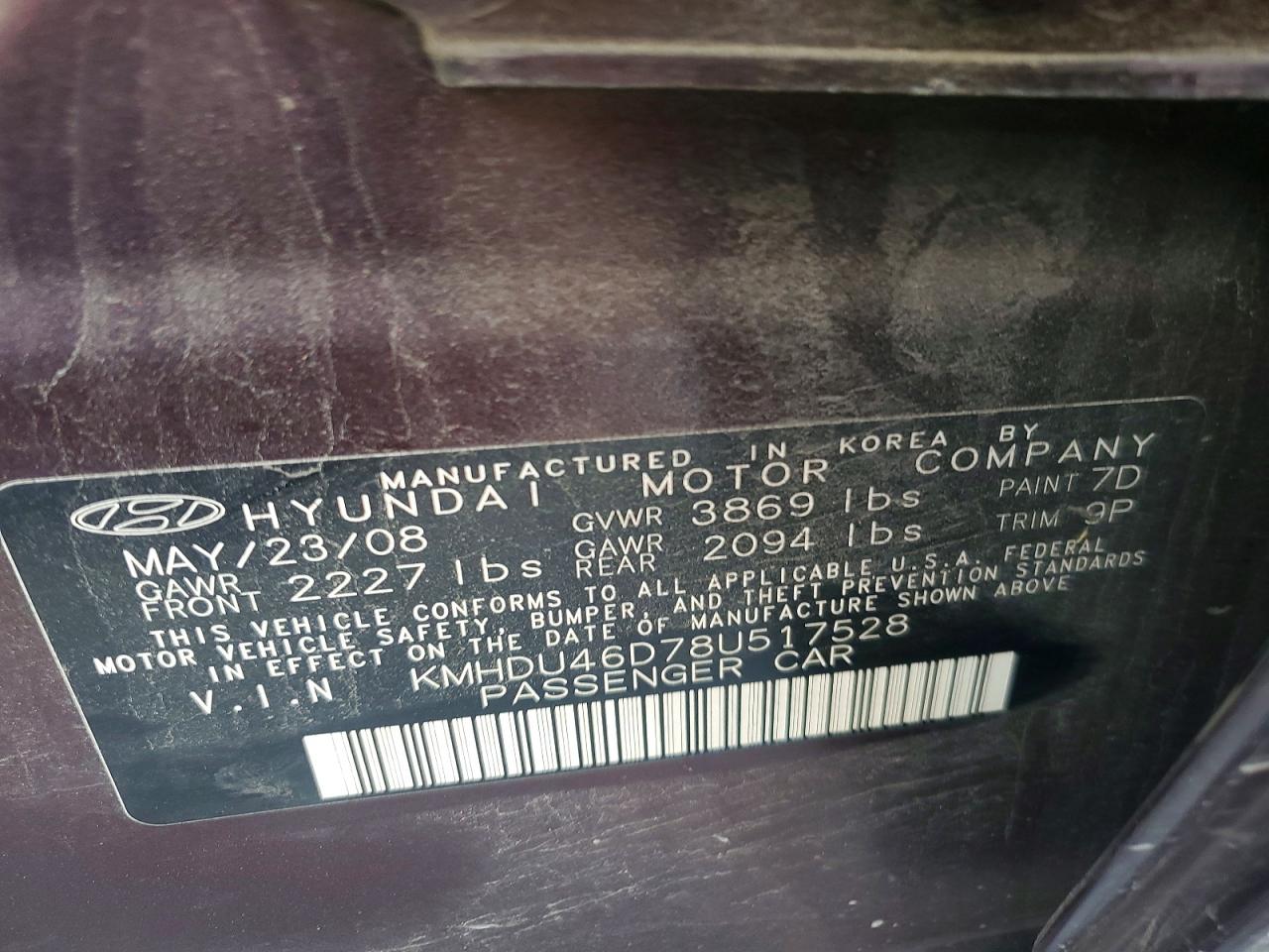 2008 Hyundai Elantra Gls Purple vin: KMHDU46D78U517528