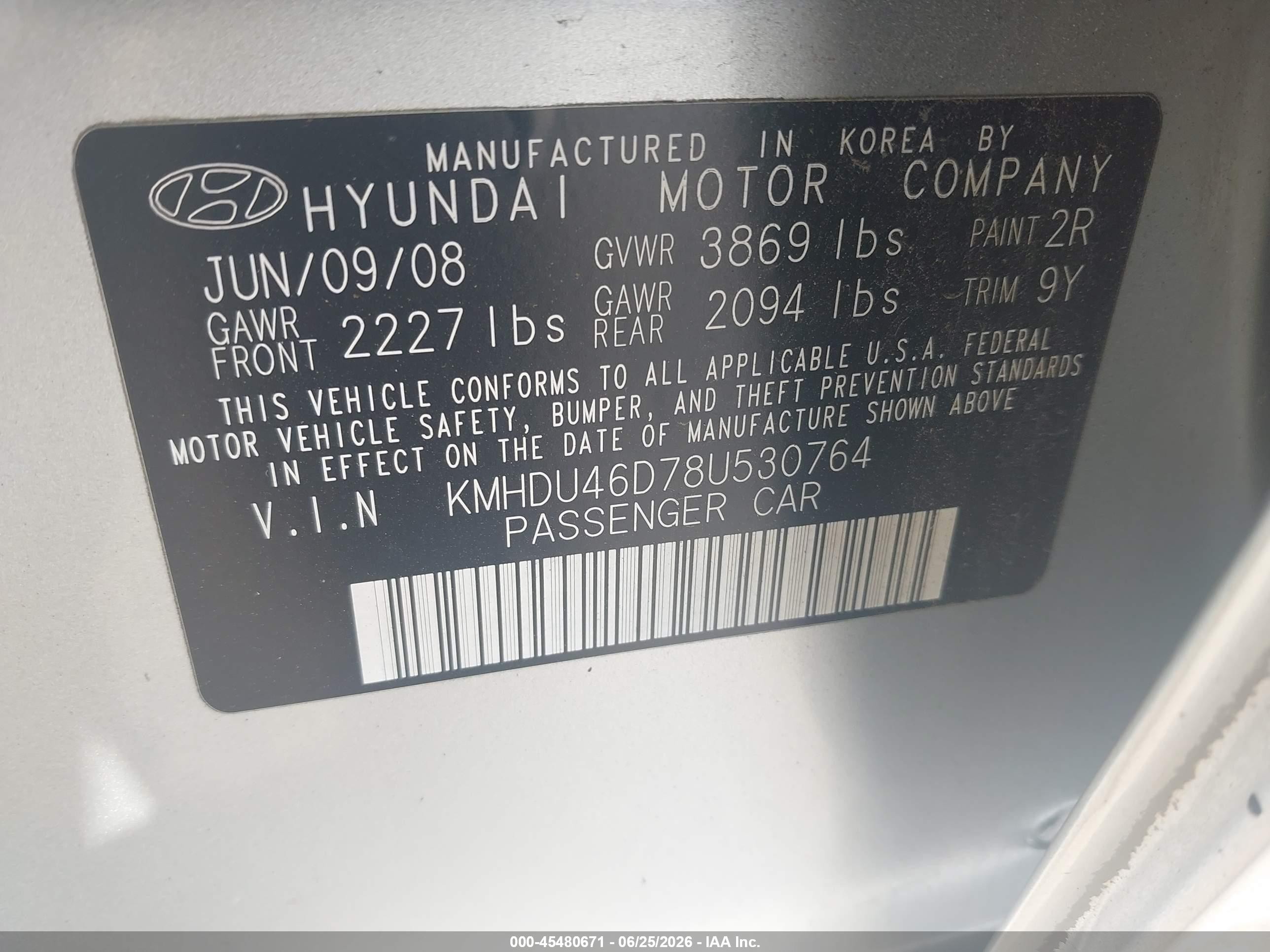 2008 Hyundai Elantra Gls/se Silver vin: KMHDU46D78U530764