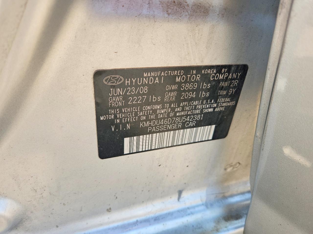 2008 Hyundai Elantra Gls/se/limited Silver vin: KMHDU46D78U542381