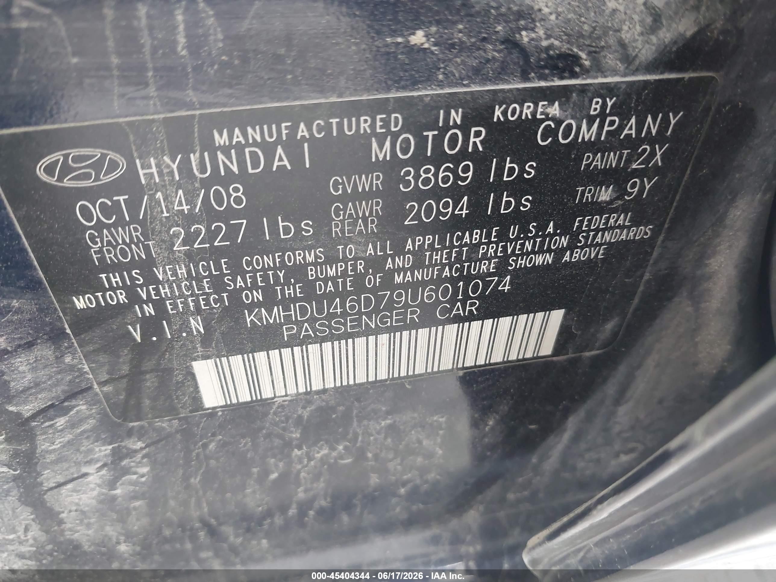 2009 Hyundai Elantra Se Blue vin: KMHDU46D79U601074