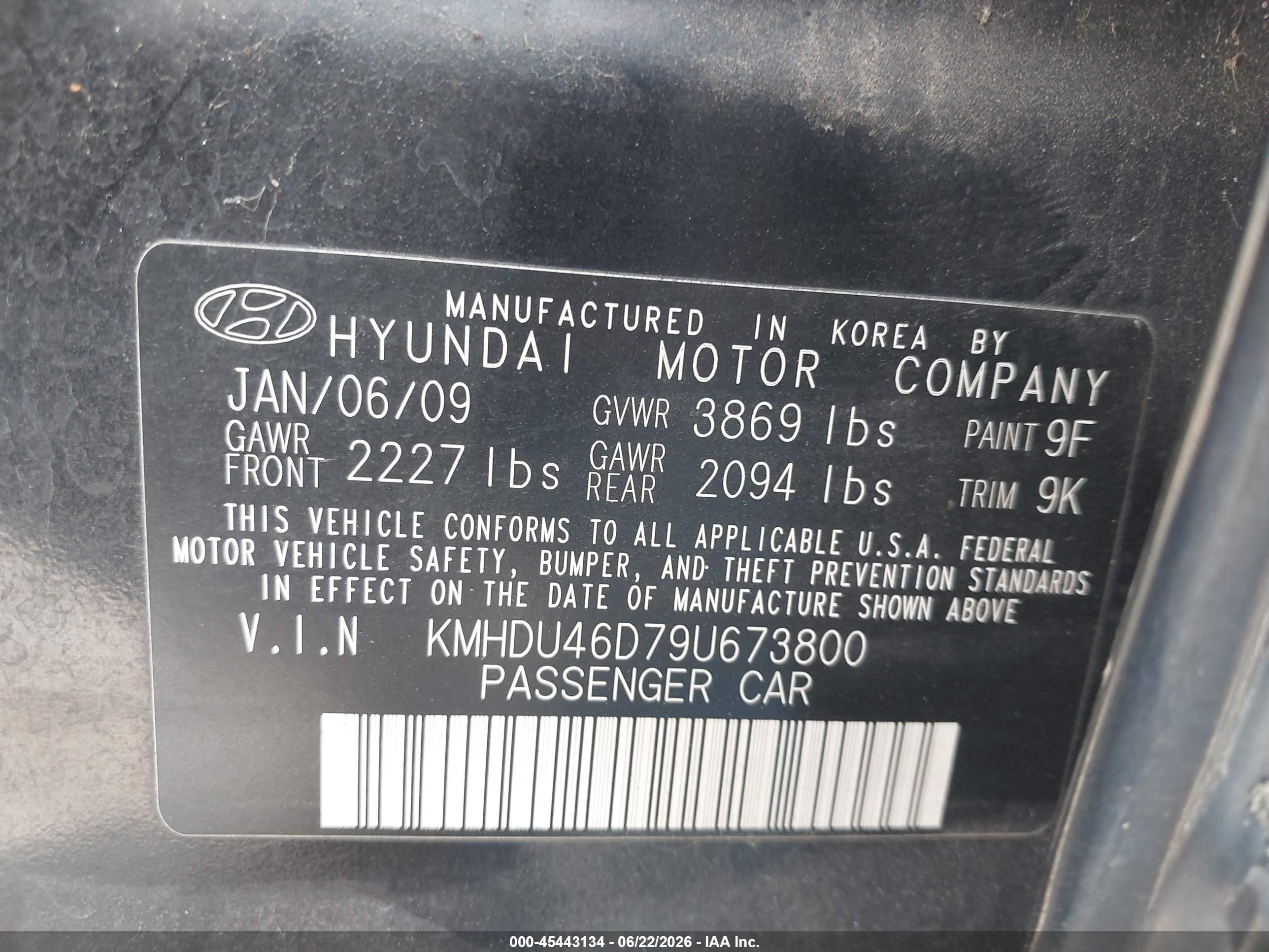 2009 Hyundai Elantra Gls Black vin: KMHDU46D79U673800