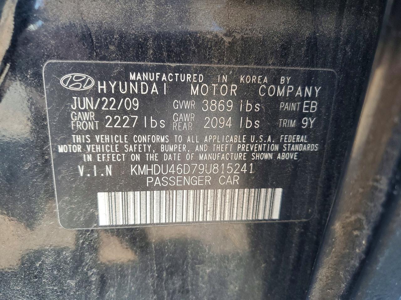 2009 Hyundai Elantra Gls Black vin: KMHDU46D79U815241