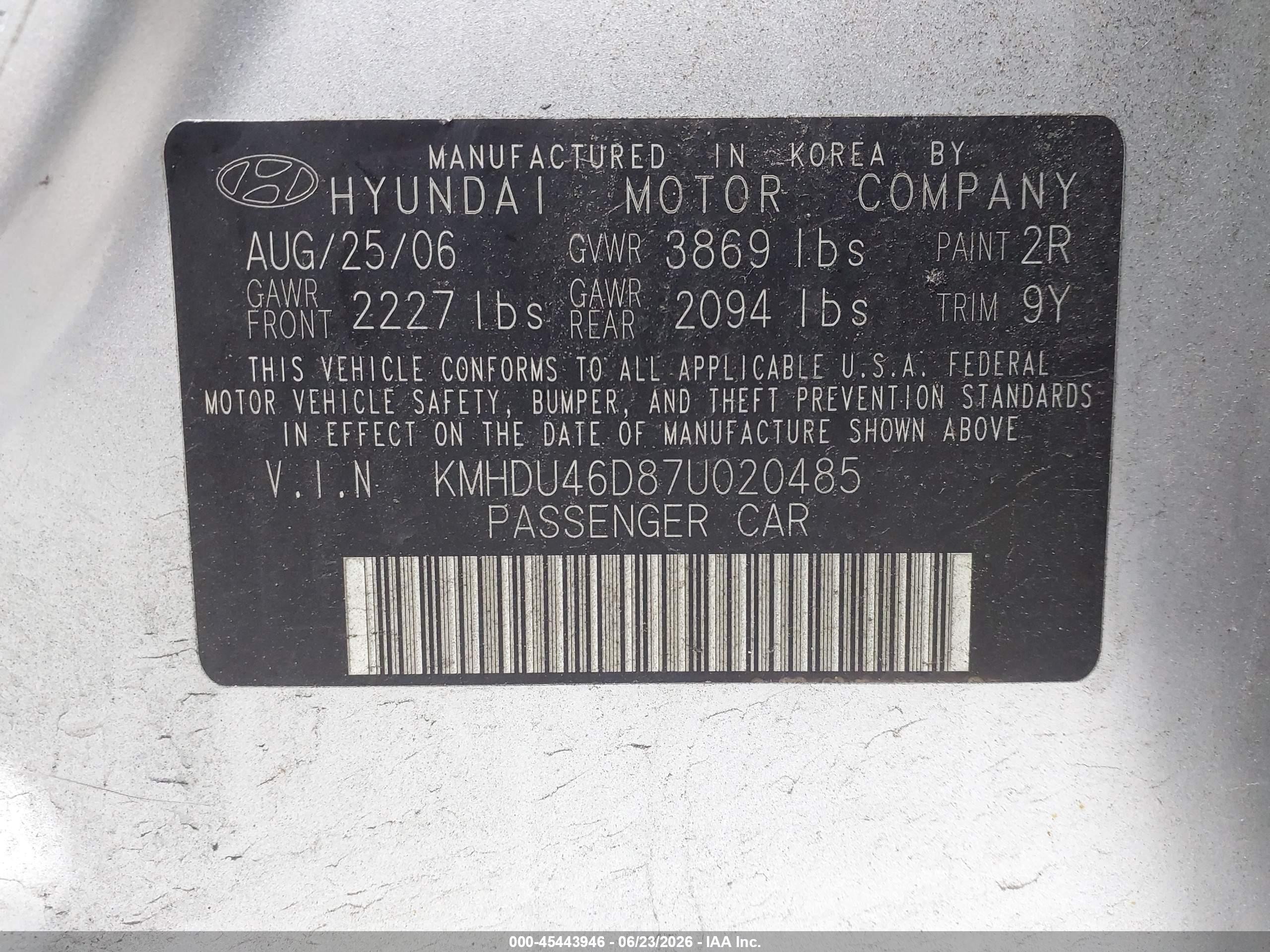 2007 Hyundai Elantra Gls/ltd/se Silver vin: KMHDU46D87U020485