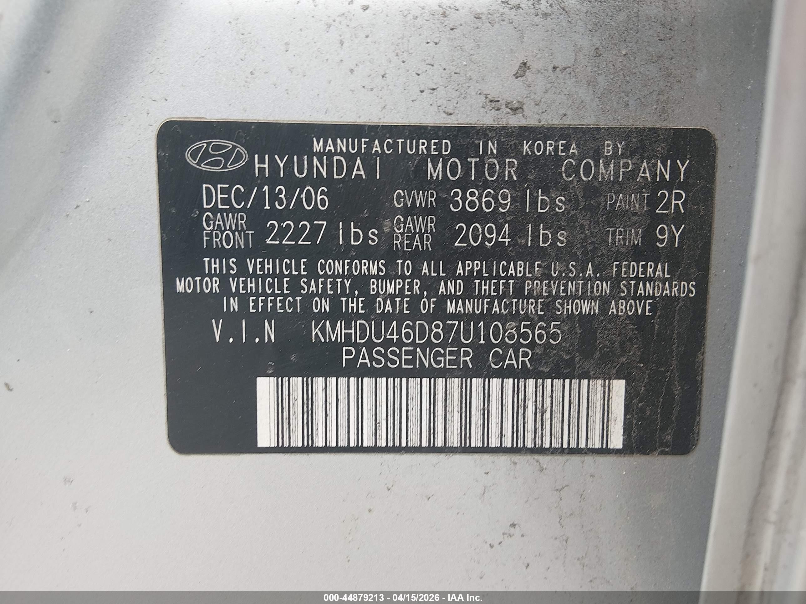 2007 Hyundai Elantra Gls/limited/se Silver vin: KMHDU46D87U108565