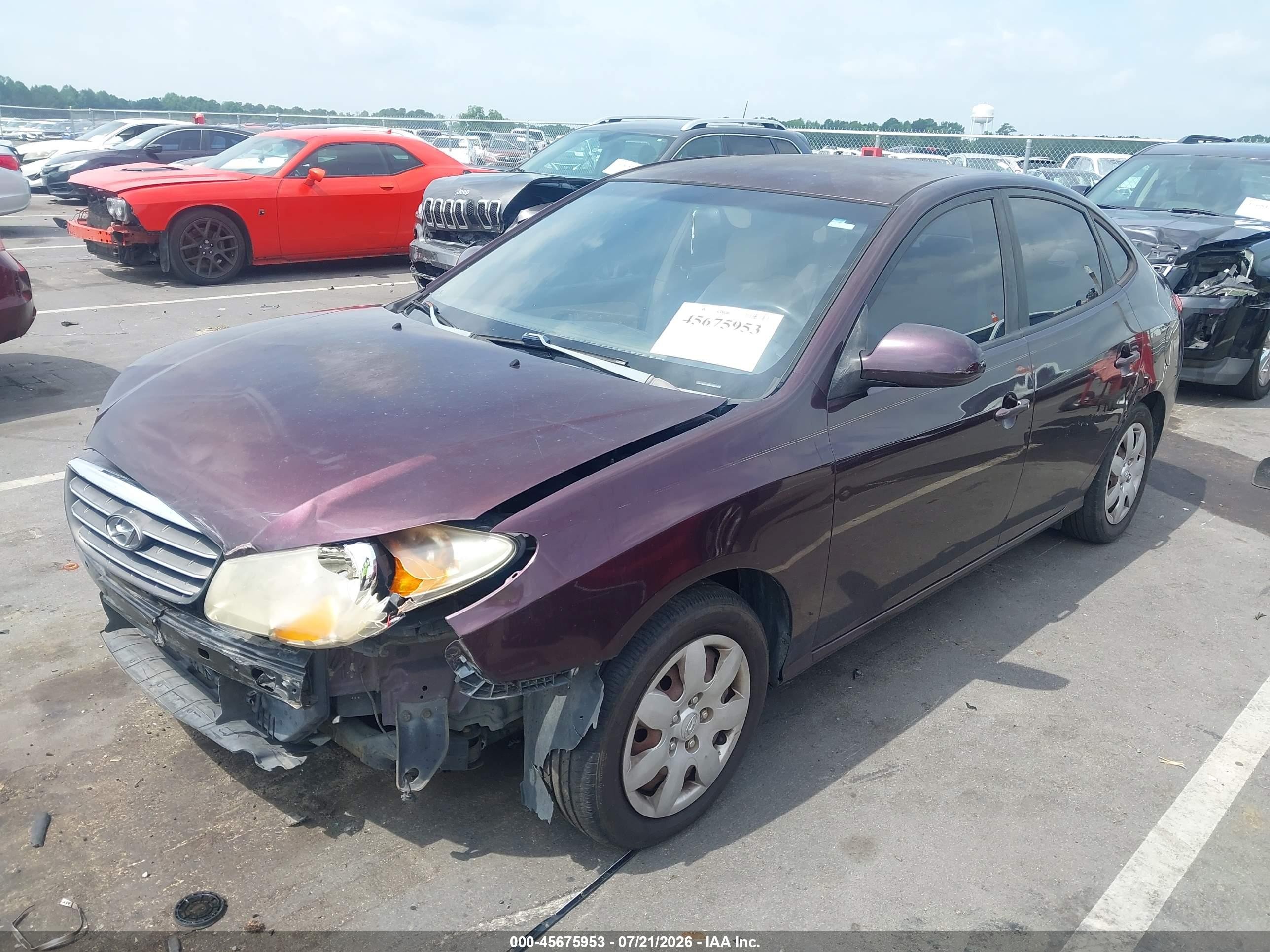 2007 Hyundai Elantra Gls/ltd/se Purple vin: KMHDU46D87U207676