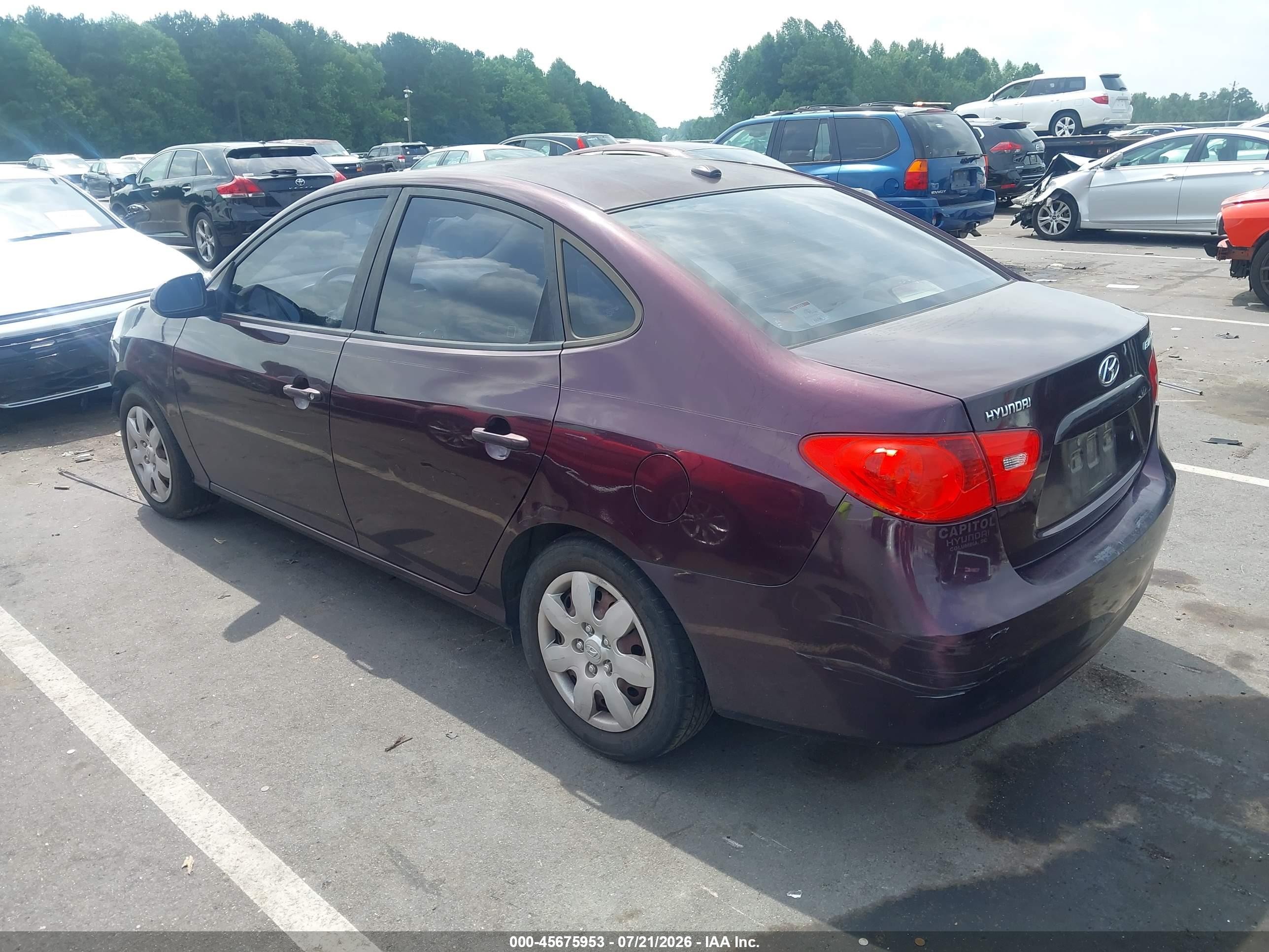 2007 Hyundai Elantra Gls/ltd/se Purple vin: KMHDU46D87U207676