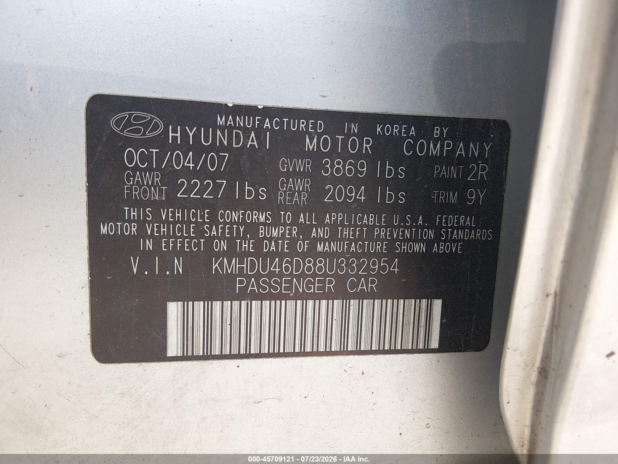 2008 Hyundai Elantra Gls/se Silver vin: KMHDU46D88U332954