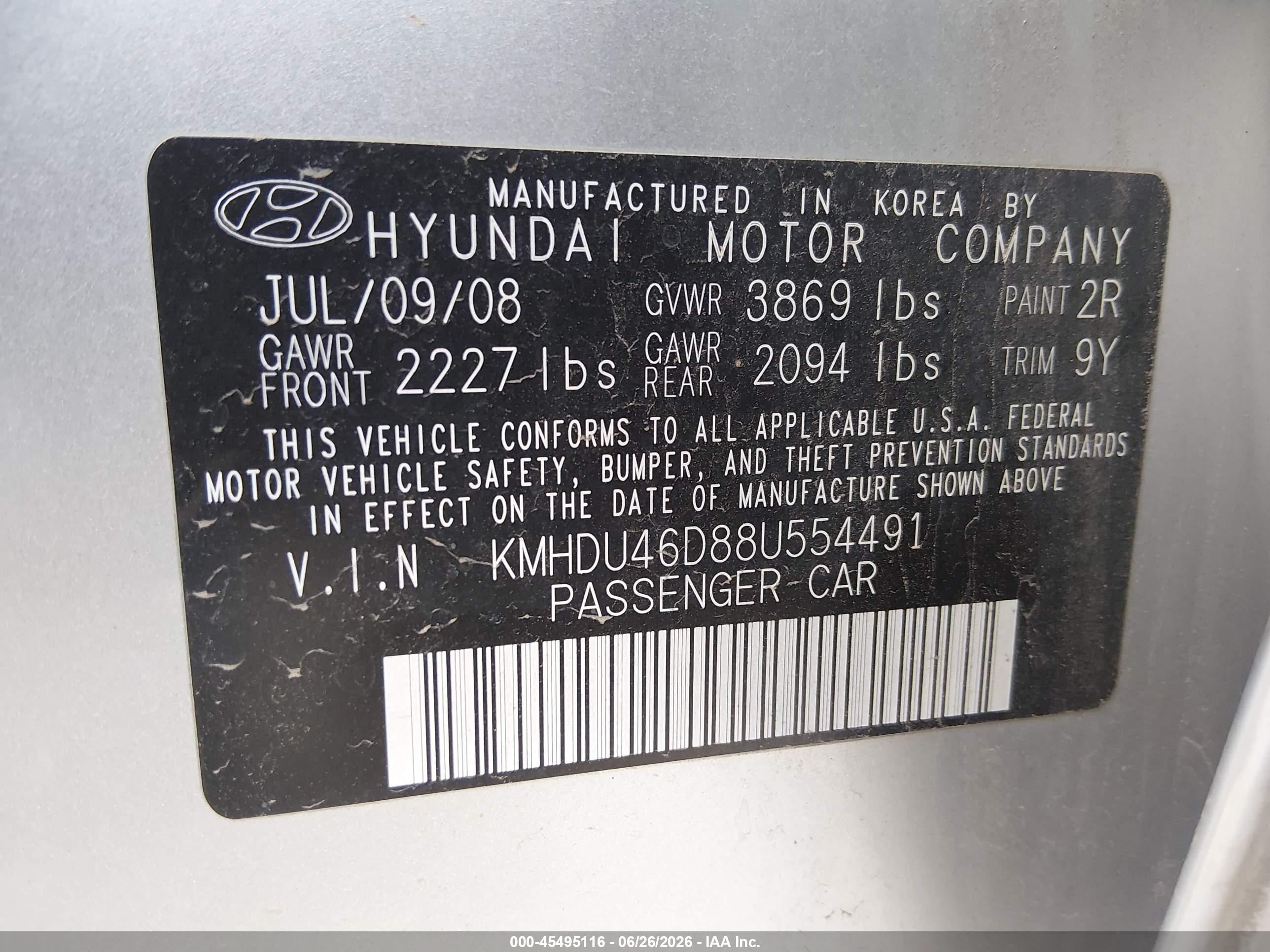 2008 Hyundai Elantra Gls/se Silver vin: KMHDU46D88U554491