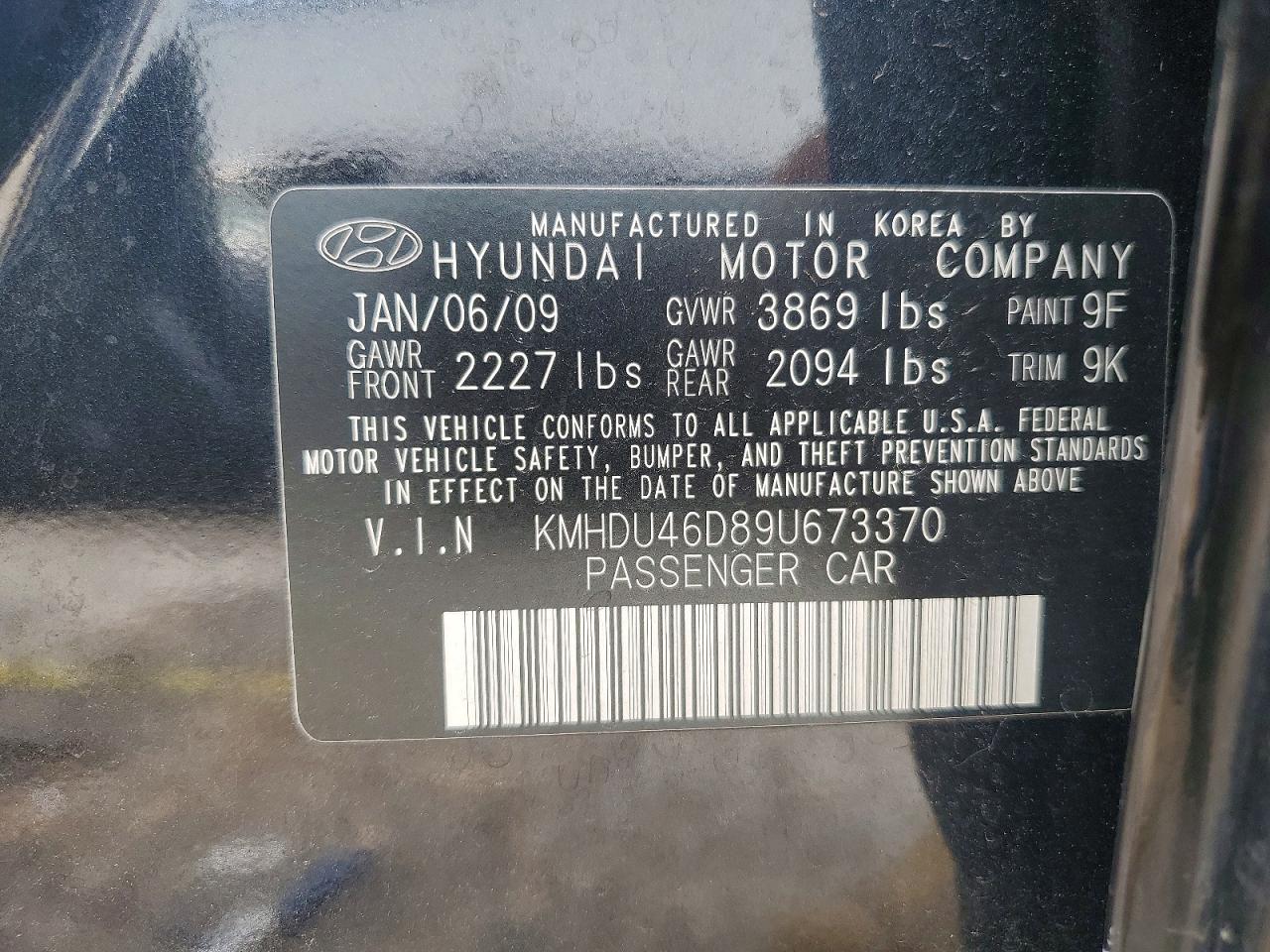 2009 Hyundai Elantra Gls Black vin: KMHDU46D89U673370