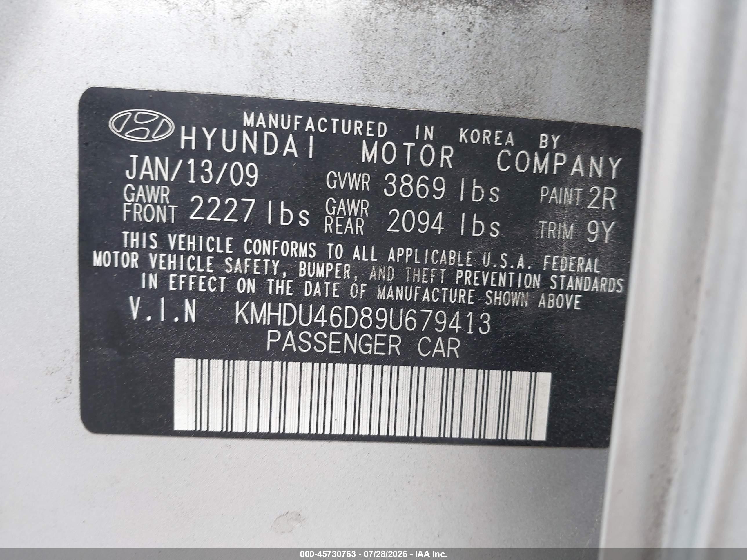 2009 Hyundai Elantra Gls Silver vin: KMHDU46D89U679413