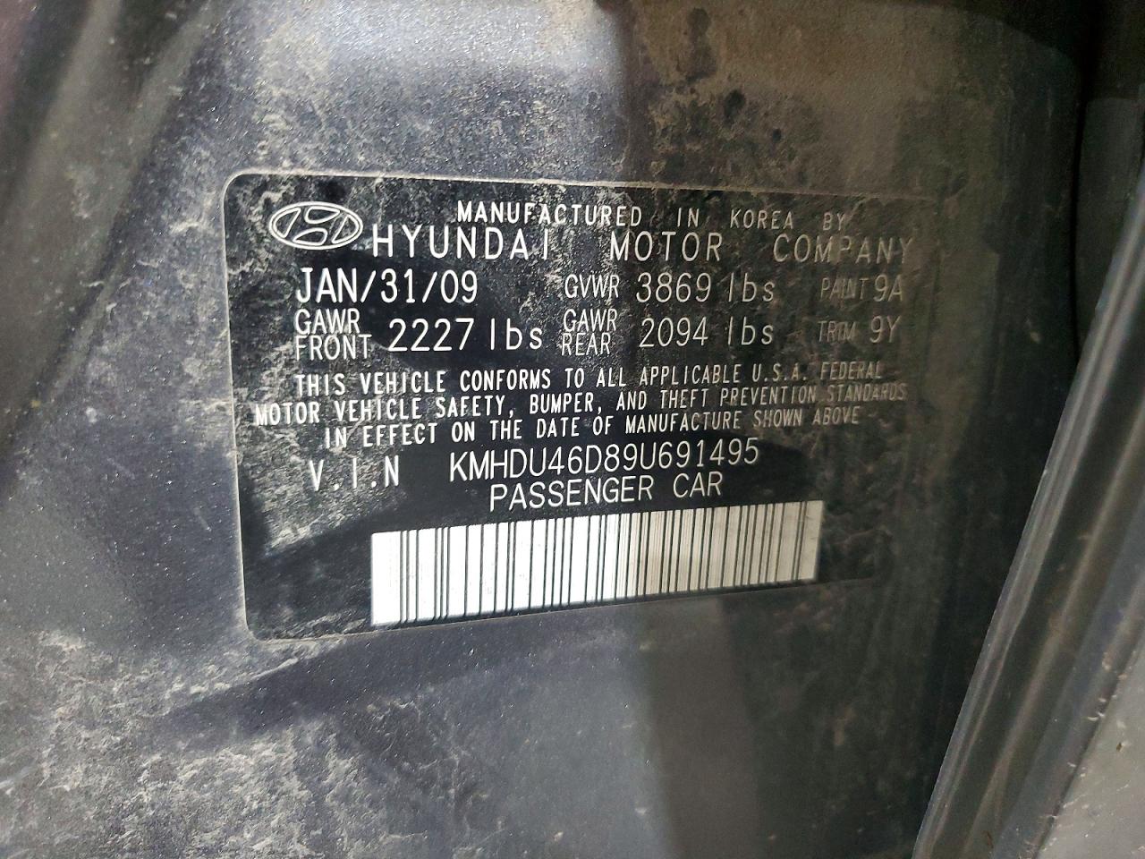 2009 Hyundai Elantra Gls Gray vin: KMHDU46D89U691495