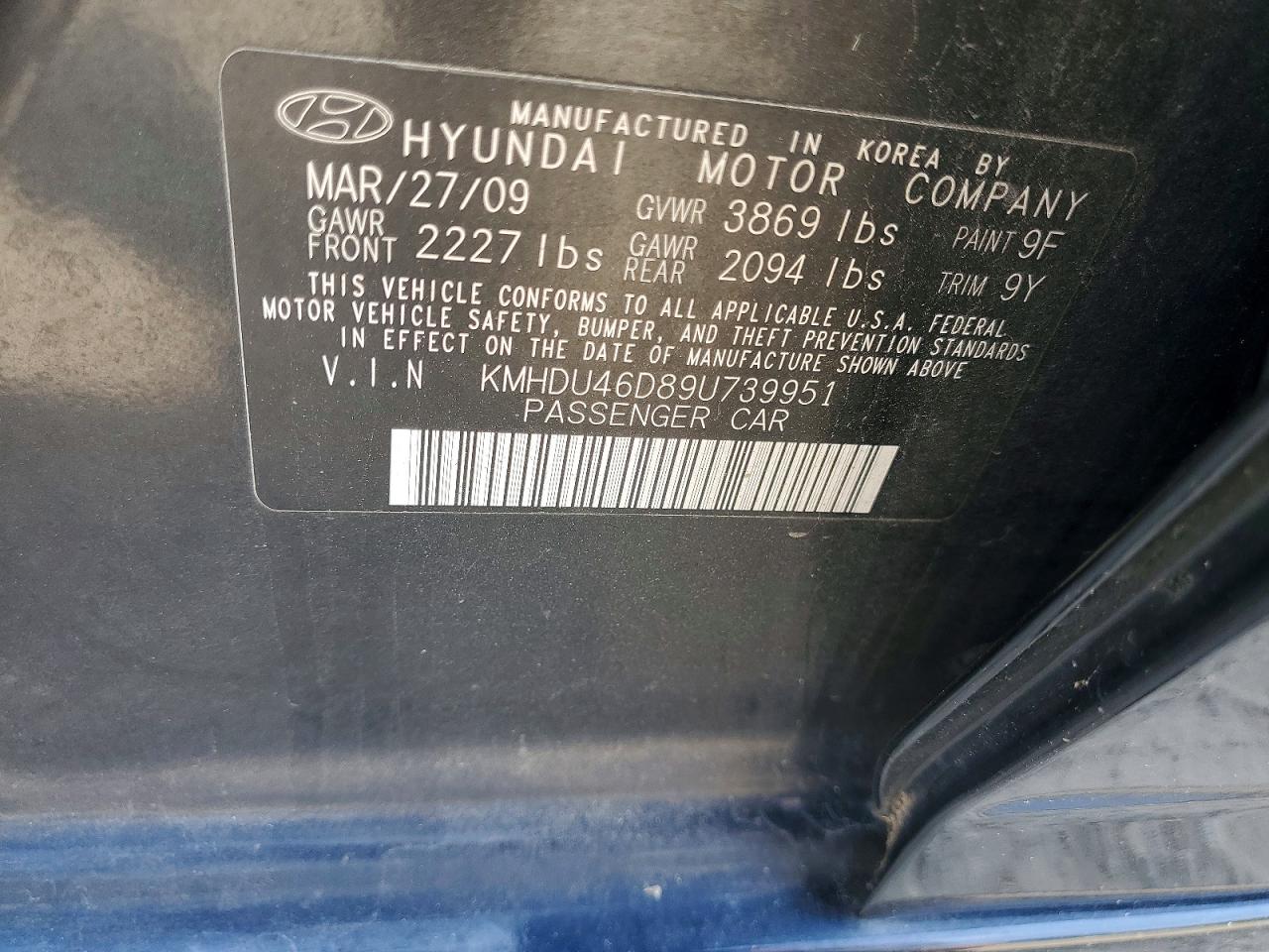 2009 Hyundai Elantra Gls Black vin: KMHDU46D89U739951