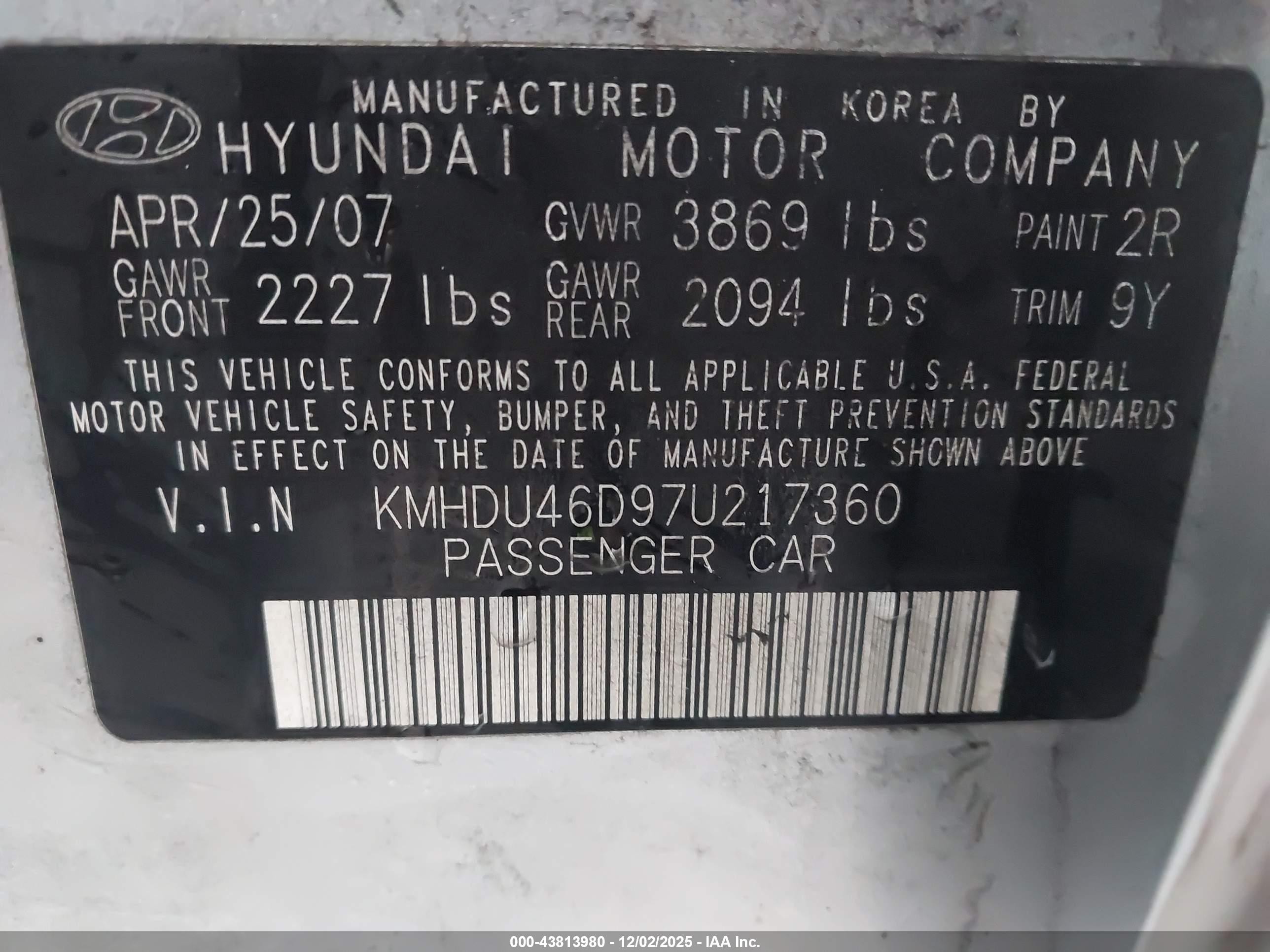 2007 Hyundai Elantra Gls/limited/se Серебряный vin: KMHDU46D97U217360