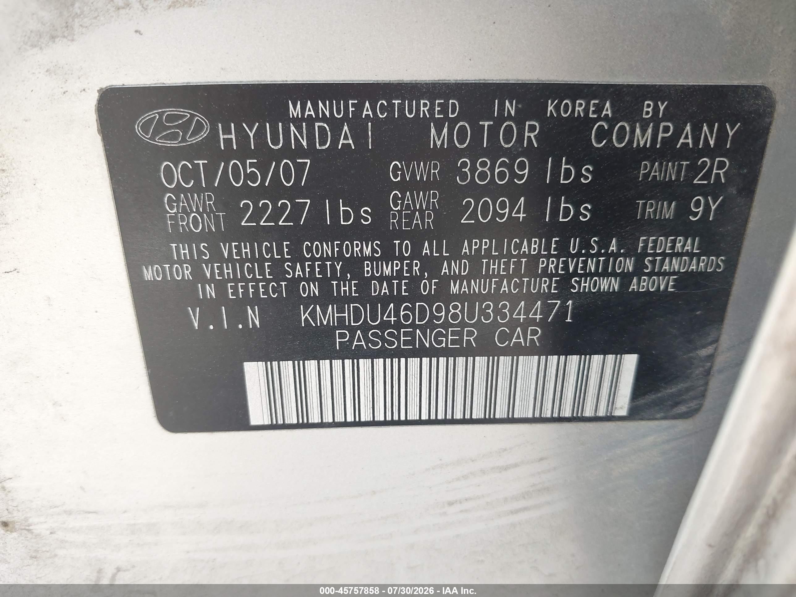 2008 Hyundai Elantra Gls/se Silver vin: KMHDU46D98U334471