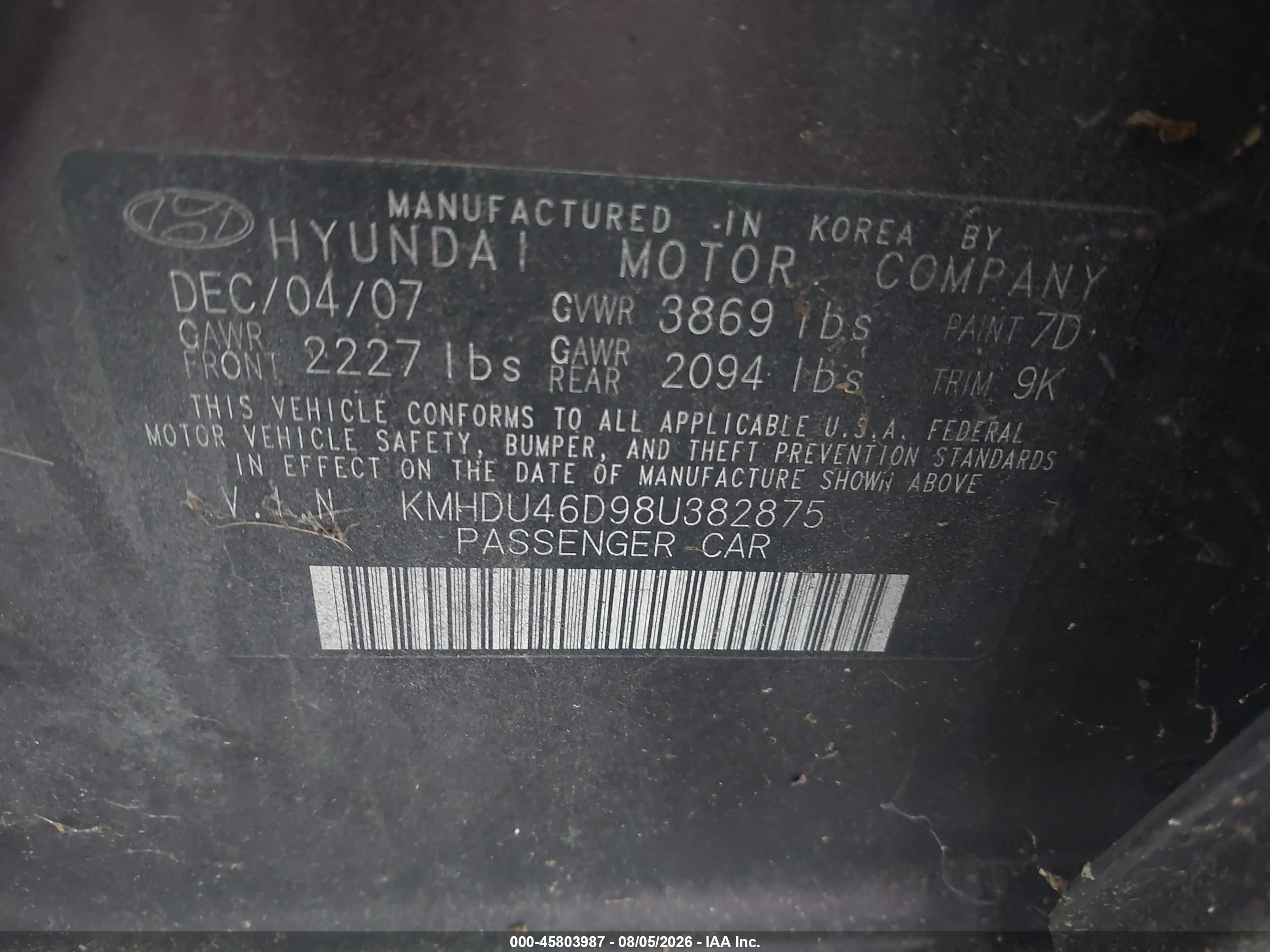 2008 Hyundai Elantra Gls/se Maroon vin: KMHDU46D98U382875