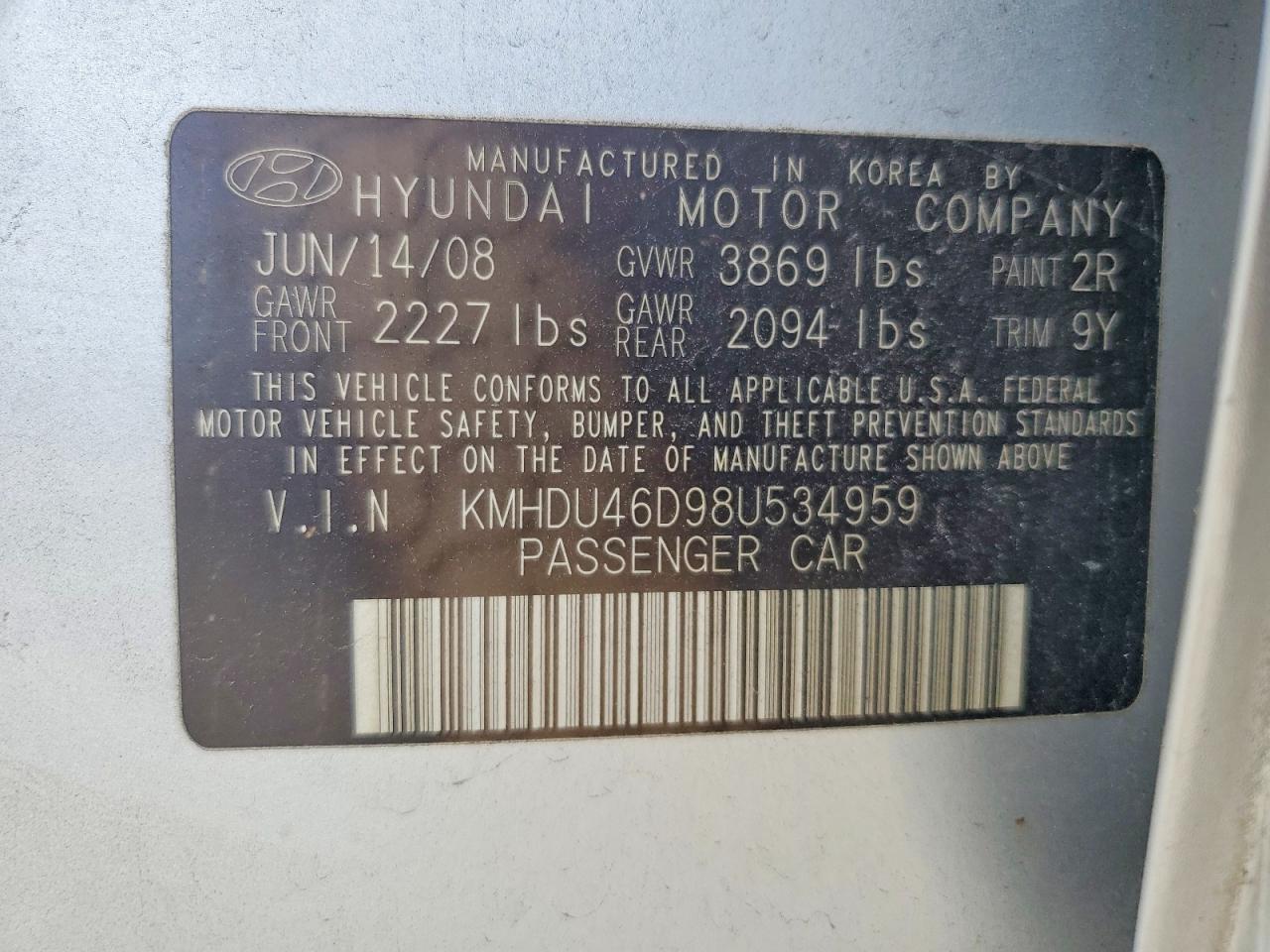 2008 Hyundai Elantra Gls Silver vin: KMHDU46D98U534959