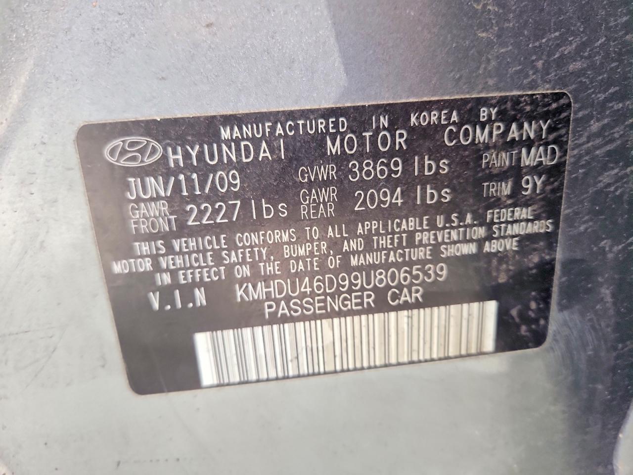 2009 Hyundai Elantra Gls Gray vin: KMHDU46D99U806539
