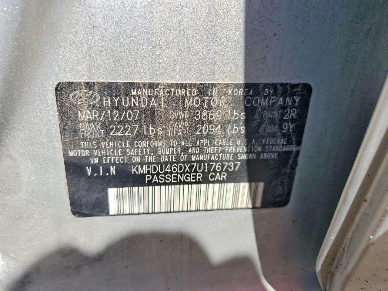 2007 Hyundai Elantra Gls Silver vin: KMHDU46DX7U176737