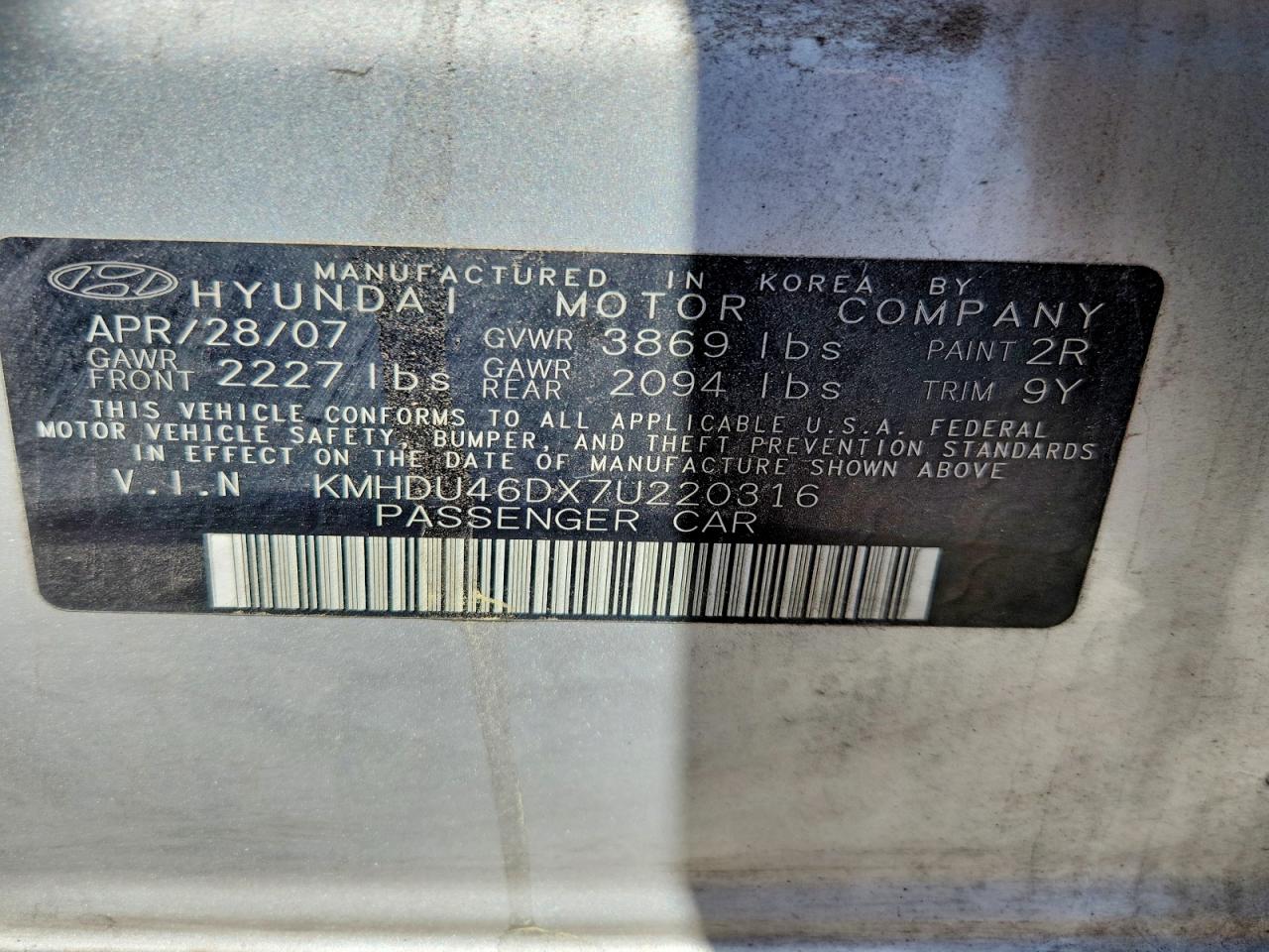 2007 Hyundai Elantra Gls Silver vin: KMHDU46DX7U220316