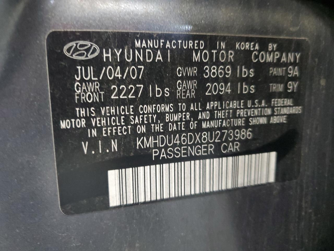 2008 Hyundai Elantra Gls Gray vin: KMHDU46DX8U273986