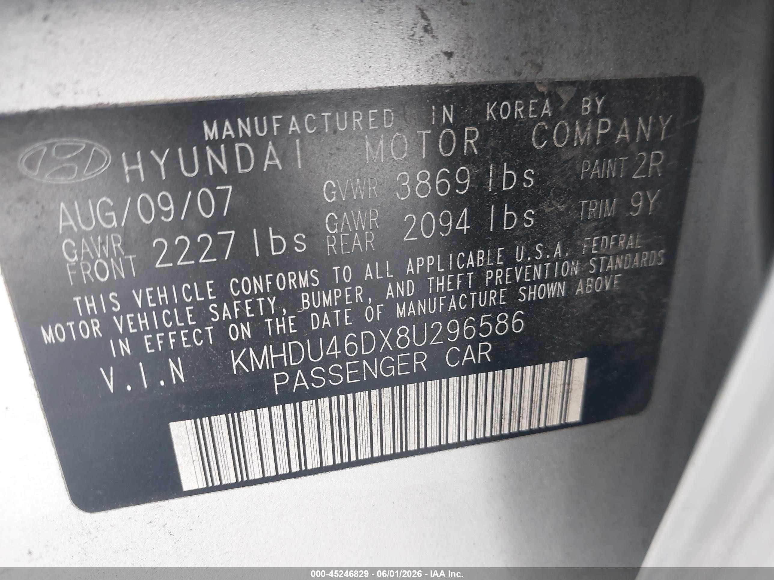 2008 Hyundai Elantra Gls/se Silver vin: KMHDU46DX8U296586