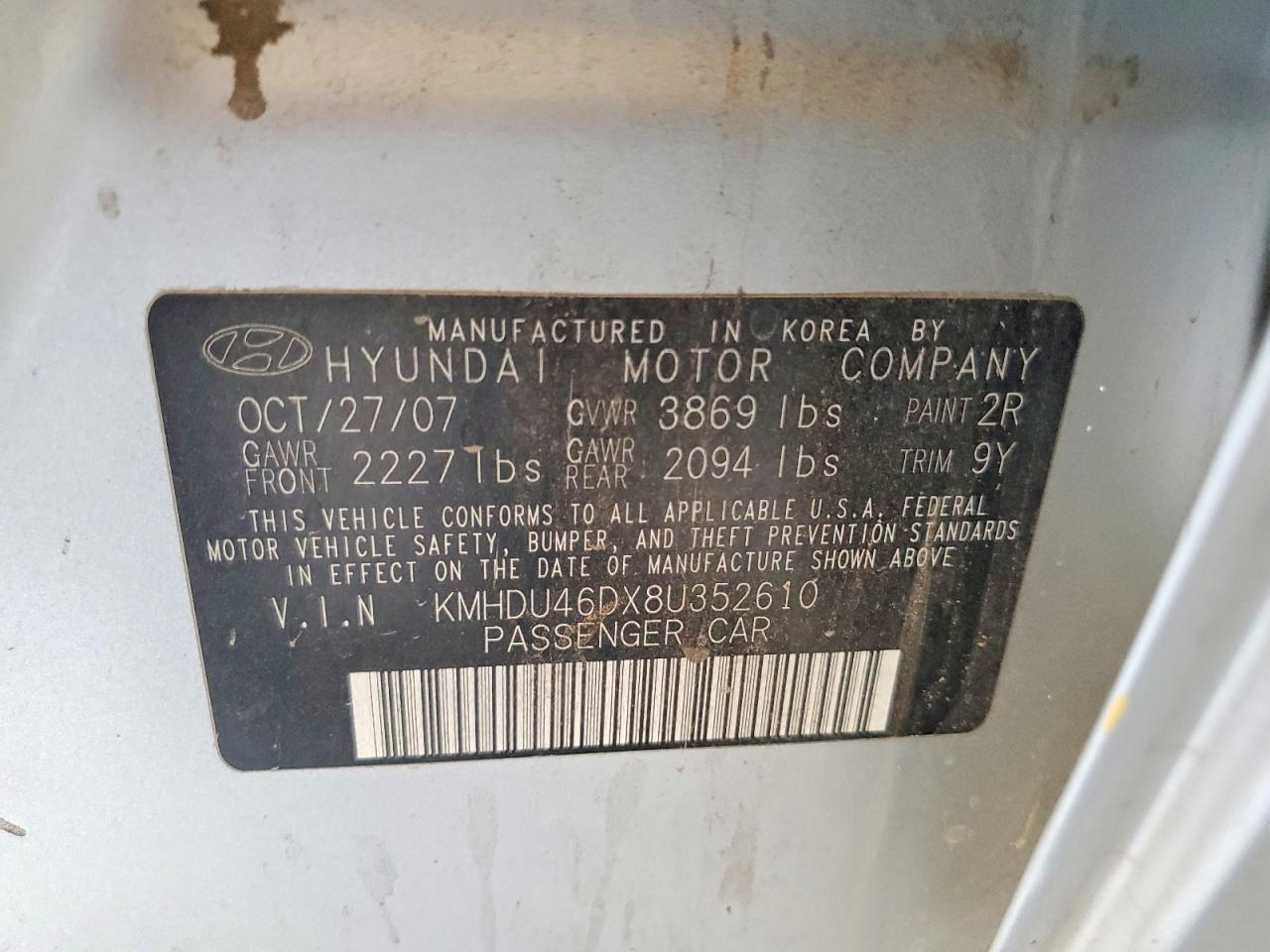 2008 Hyundai Elantra Gls Серебряный vin: KMHDU46DX8U352610